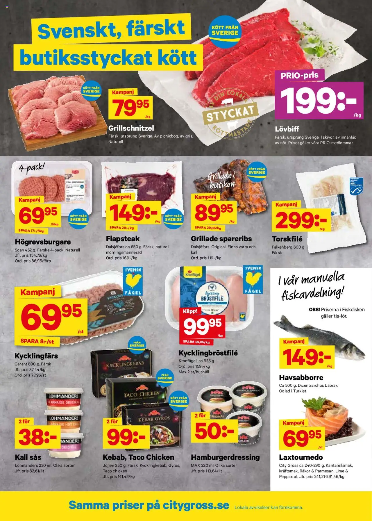 City Gross reklamblad aktuell från 25.08.2025 | Sida: 2 | Produkter: Torskfile, Räkor, Hamburgerdressing, Lime