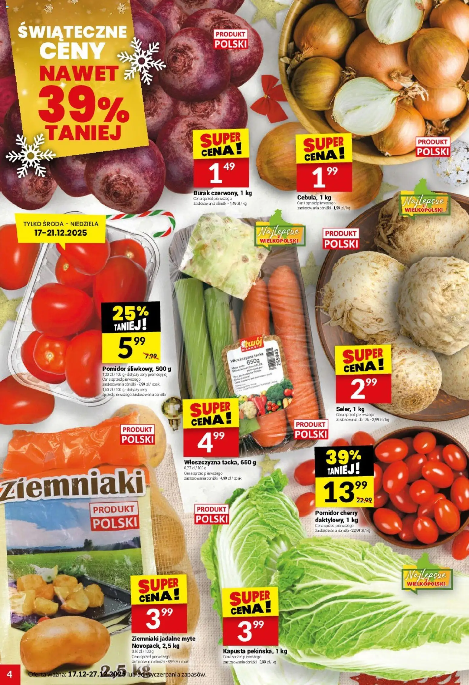 Twój Market Gazetka od 17.12.2025 | Strona: 4 | Produkty: Burak, Kapusta, Pomidor cherry, Ziemniaki