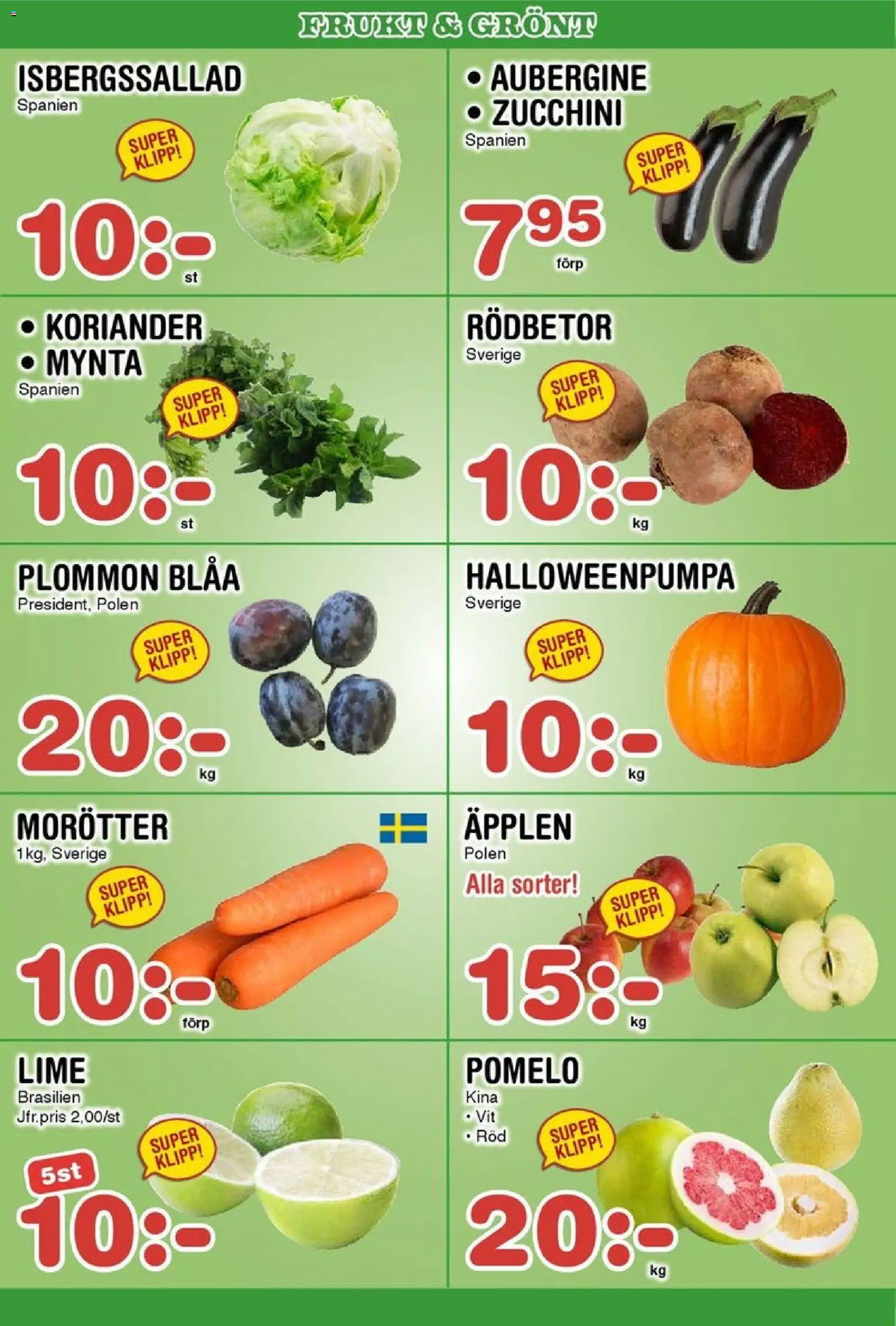 Nya Pulsen reklamblad aktuell från 27.10.2025 | Sida: 6 | Produkter: Isbergssallad, Äpplen, Aubergine, Koriander