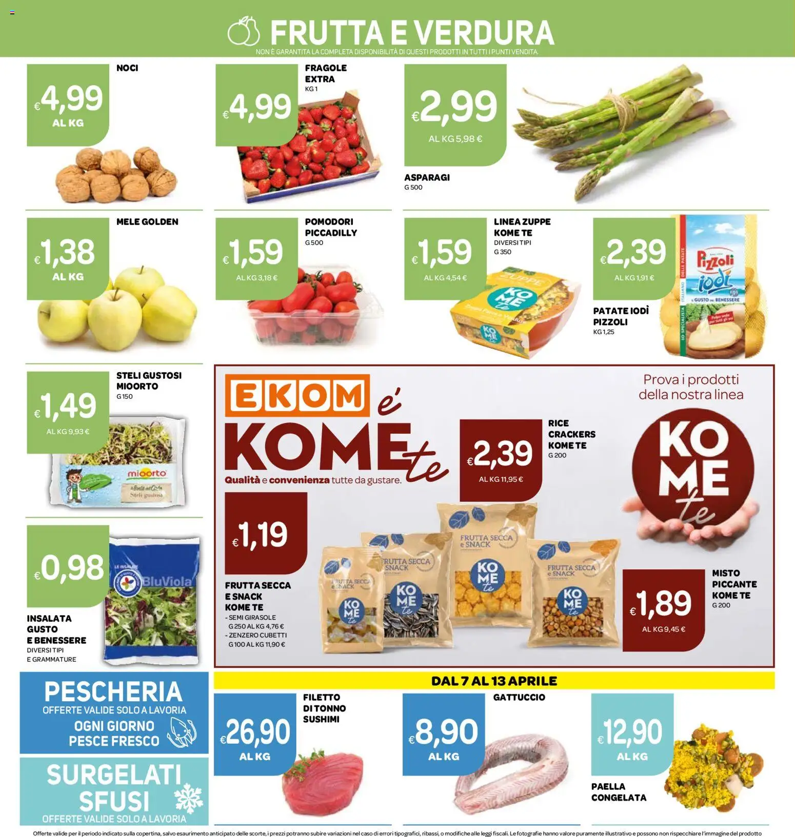 Volantino Ekom del 07.04.2026 | Pagina: 6 | Prodotti: Mele, Noci, Asparagi, Paella
