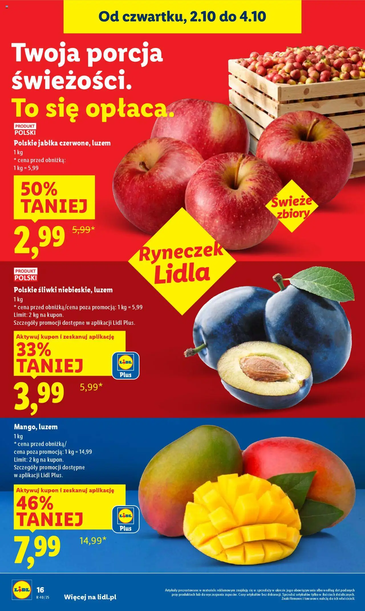 Lidl Gazetka od 02.10.2025 | Strona: 20 | Produkty: Śliwki, Jabłka