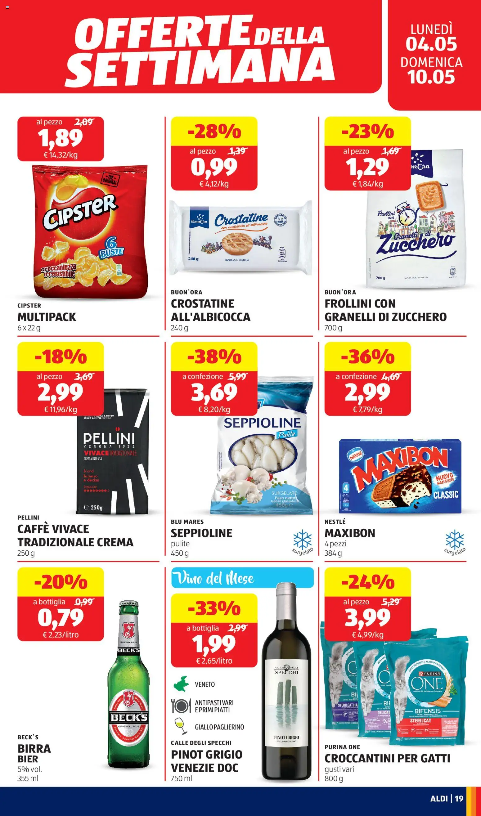 Volantino Aldi del 04.05.2026 | Pagina: 19 | Prodotti: Vino, Crostatine, Albicocche, Bottiglia