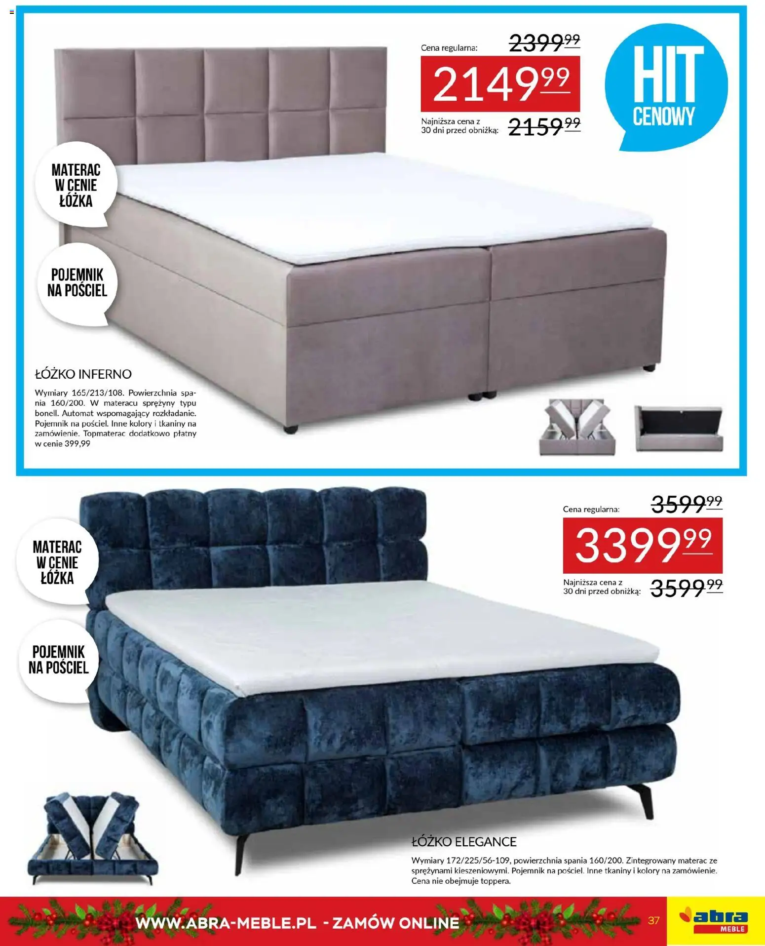 Abra meble Gazetka od 03.12.2025 | Strona: 37 | Produkty: Pościel, Łóżko, Materac
