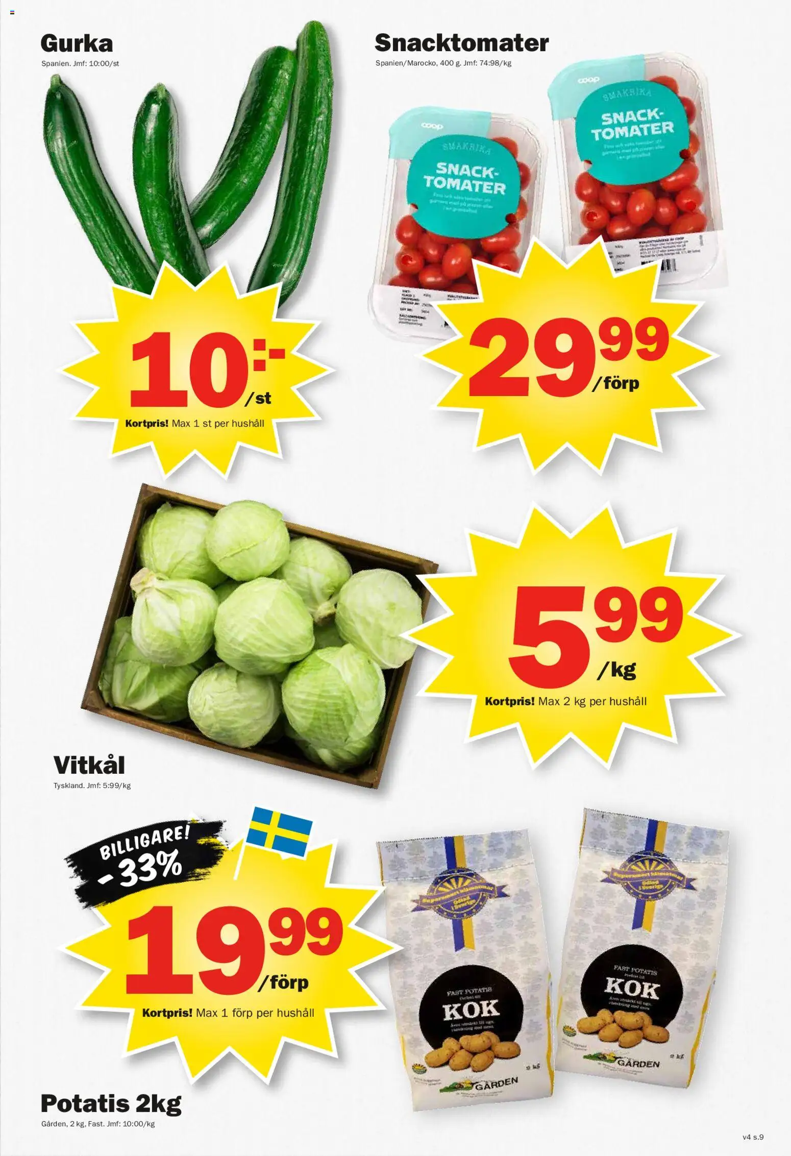 Pekås reklamblad aktuell från 19.01.2026 | Sida: 9 | Produkter: Vitkål, Tomater, Potatis, Gurka