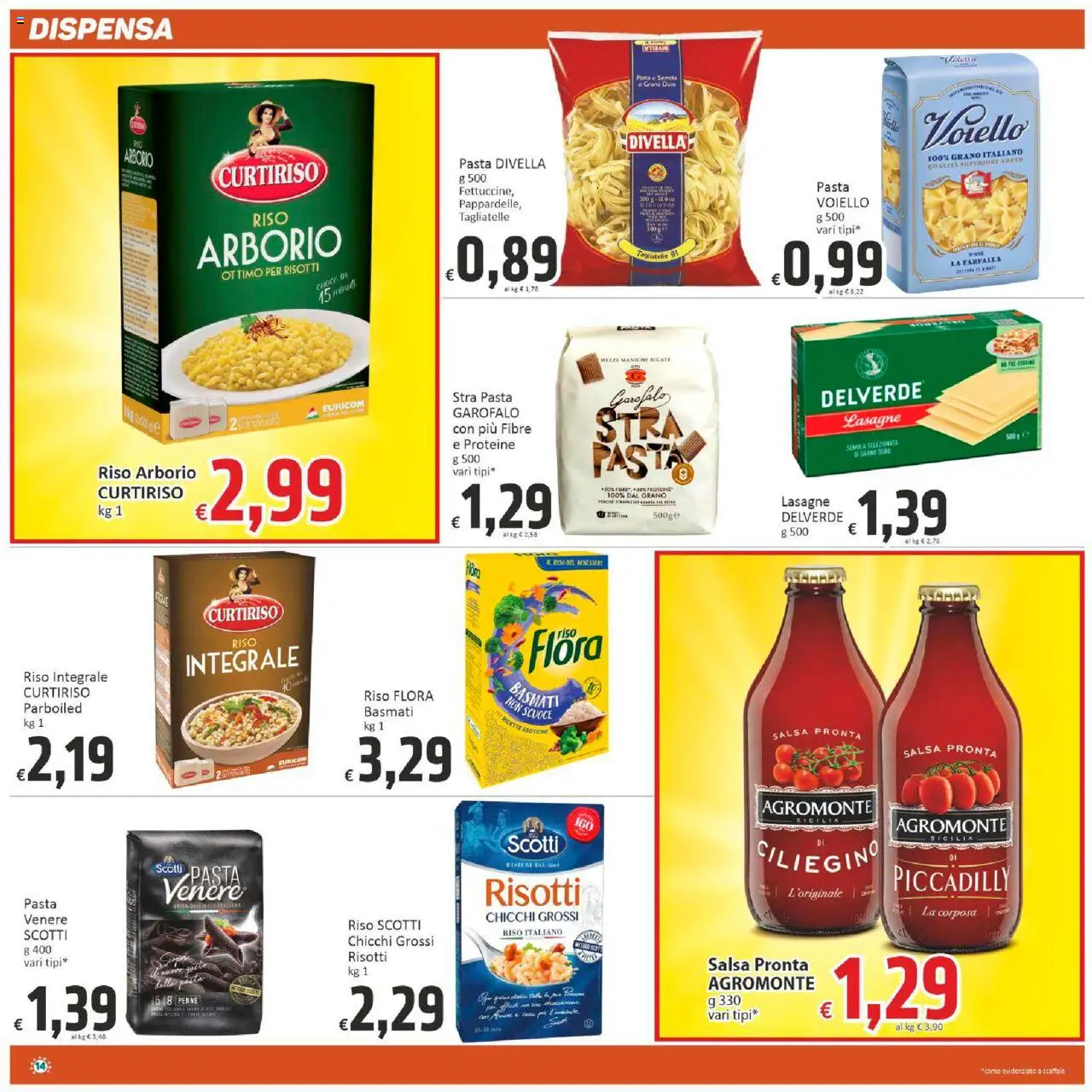 Volantino Paghi Poco del 29.08.2025 | Pagina: 14 | Prodotti: Riso, Tagliatelle, Scaffale, Penne