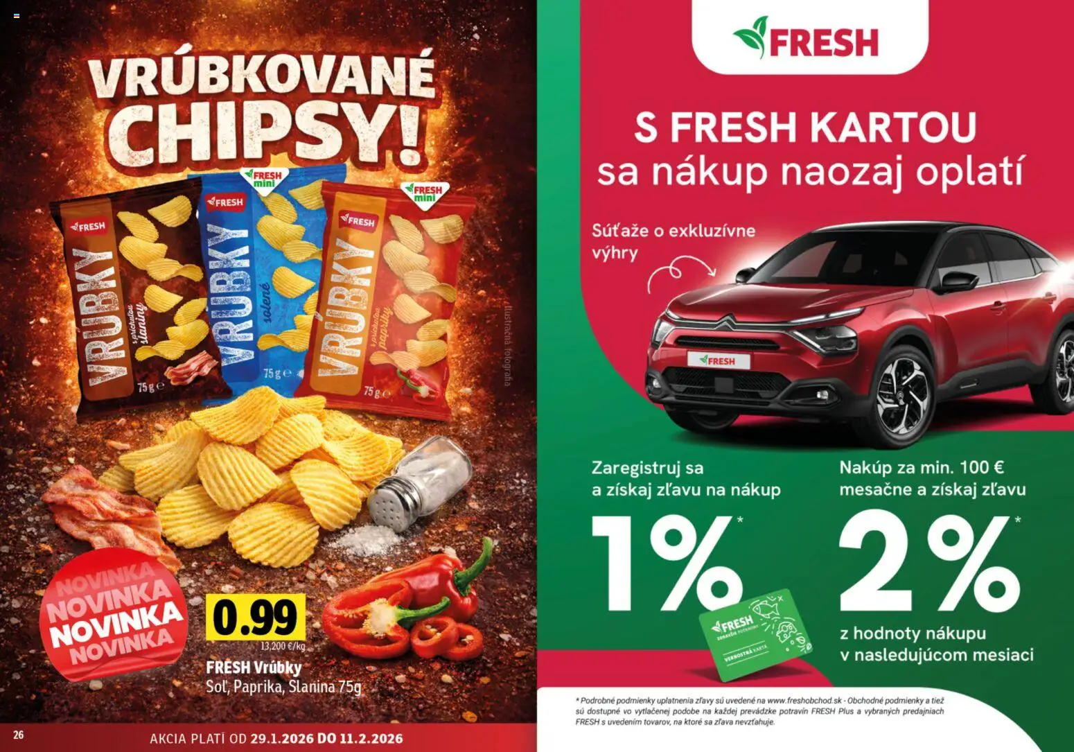 Nové Fresh akcie – leták je platný od 29.01.2026 | Strana: 14 | Produkty: Slanina, Chipsy
