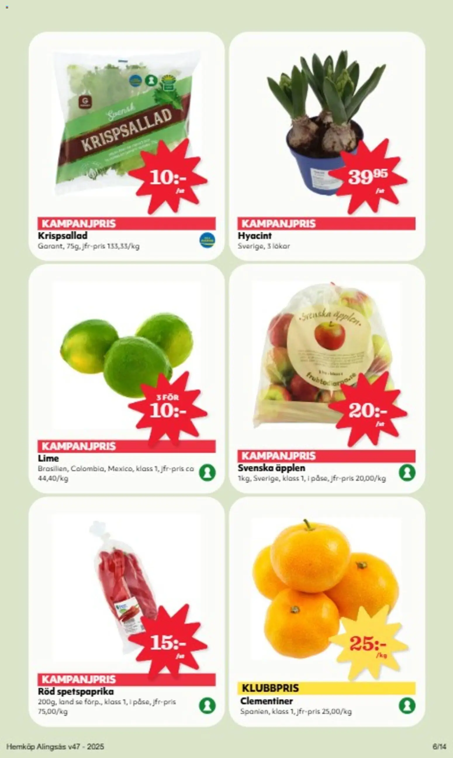 Hemköp reklamblad aktuell från 17.11.2025 | Sida: 6 | Produkter: Krispsallad, Äpplen, Äpple, Lime