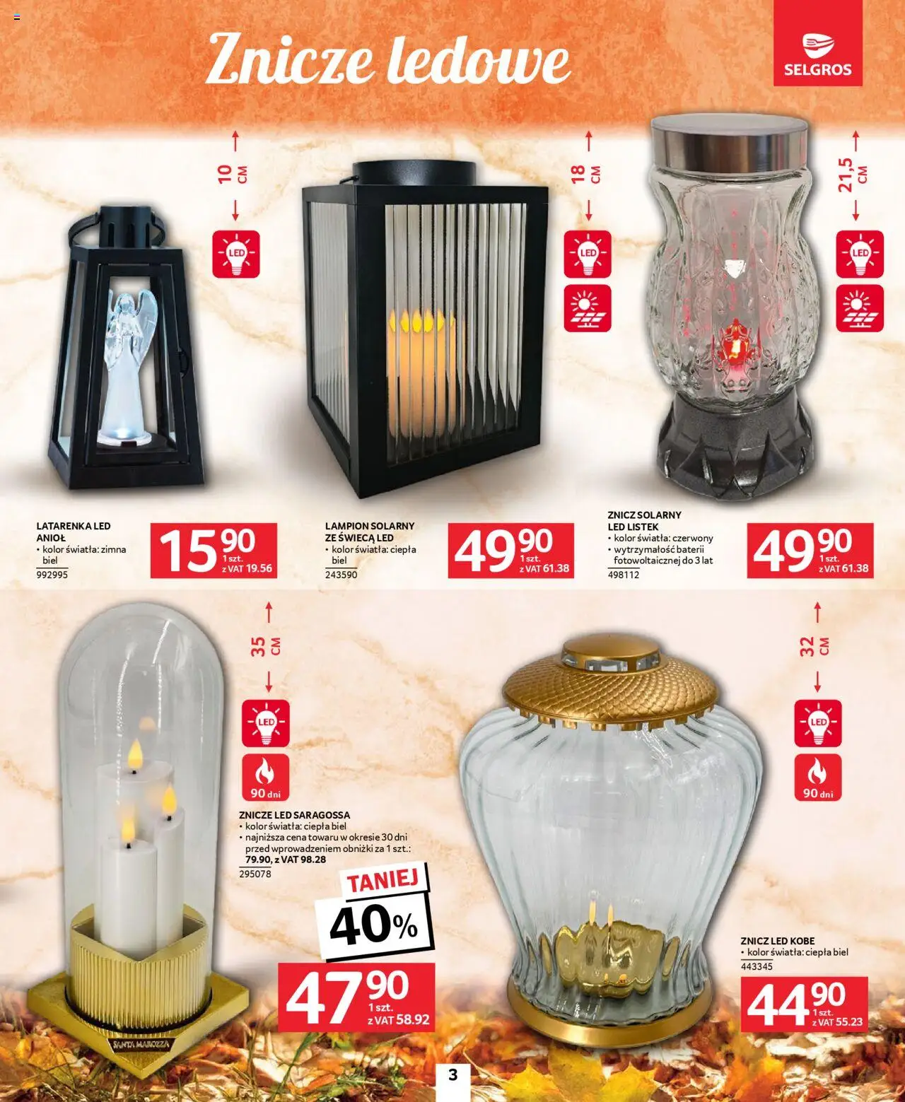 Selgros cash&carry Gazetka - Wszystkich Świętych od 09.10.2025 | Strona: 3 | Produkty: Znicz LED, Znicze