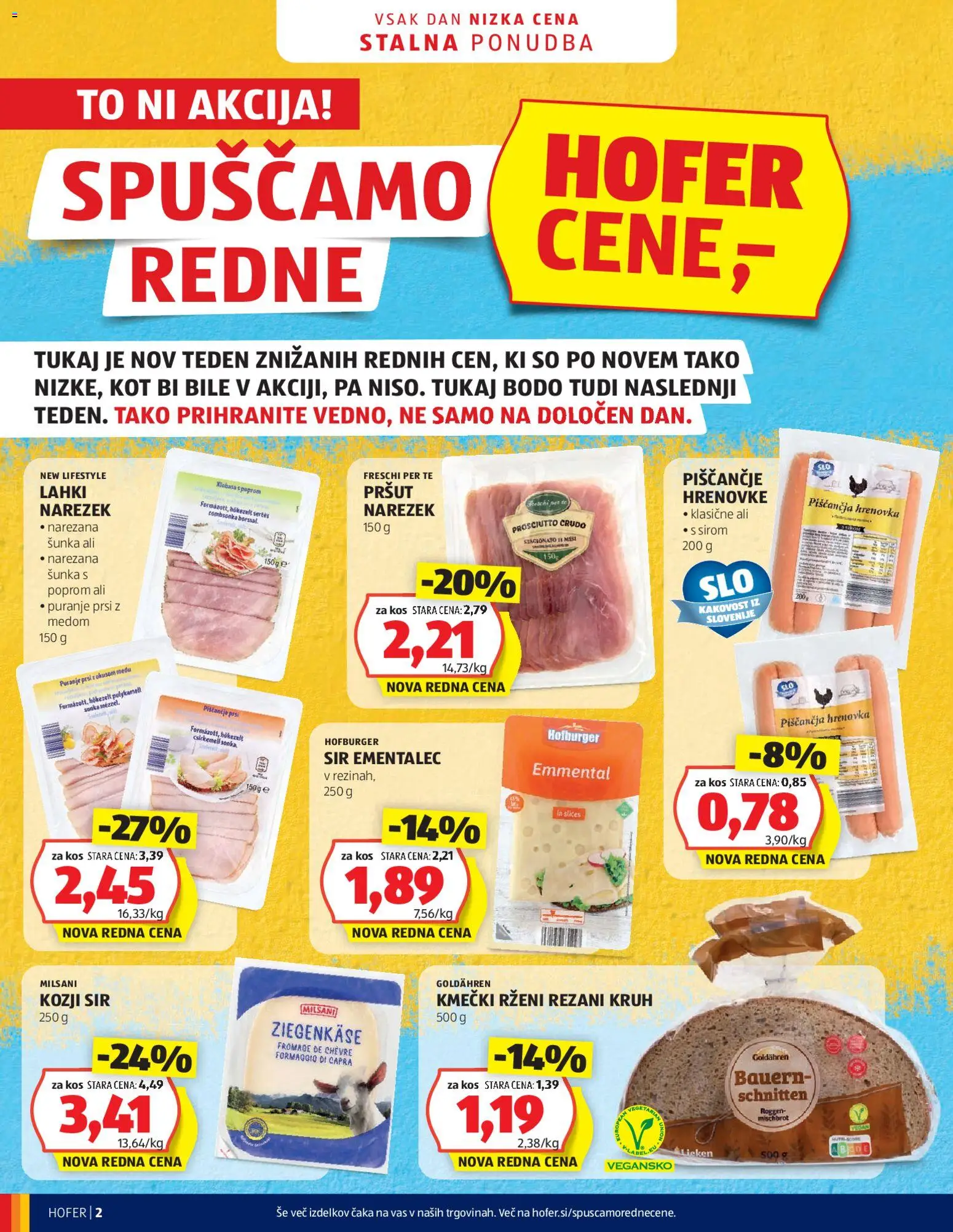 Novi Hofer katalog ponudbe – veljaven od 28.01.2026 | Stran: 2 | Izdelki: Pršut, Ementalec, Sir, Sunka