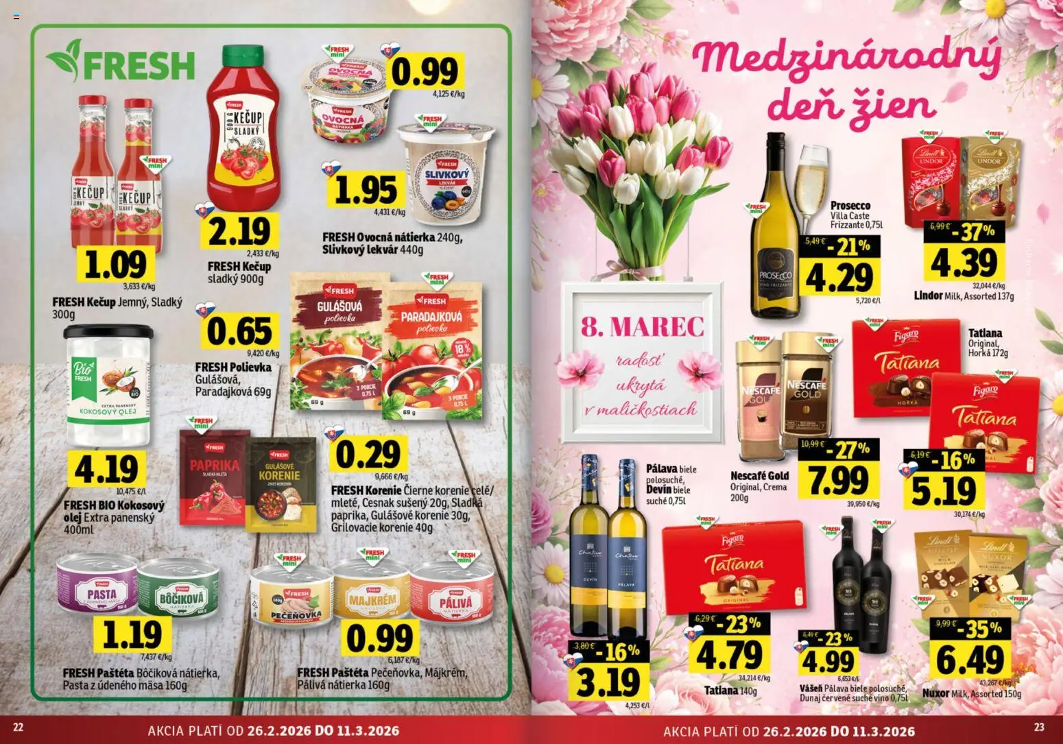 Nové Fresh akcie – leták je platný od 26.02.2026 | Strana: 12 | Produkty: Paprika, Víno, Lindor, Kečup
