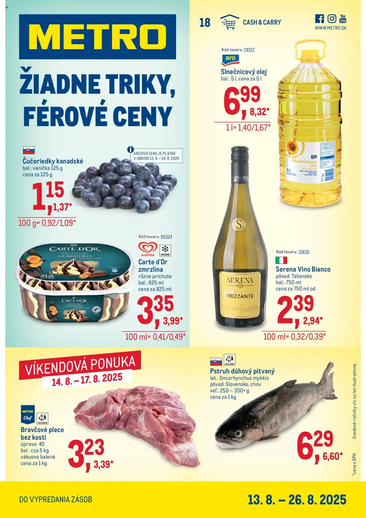 Metro Maloobchod │ platný od 13.08.2025 | Strana: 1 | Produkty: Olej, Zmrzlina, Slnečnicový olej, Čučoriedky