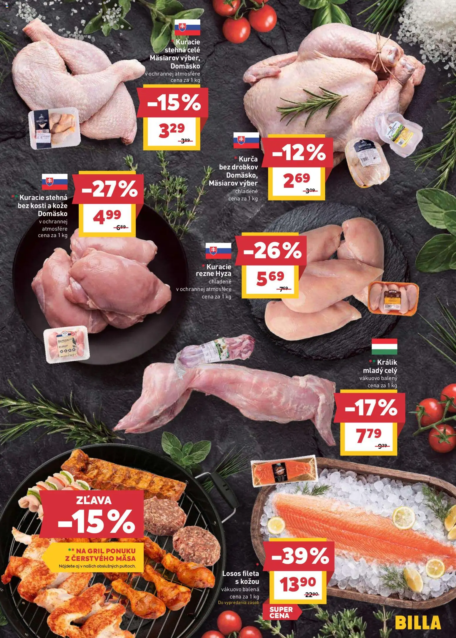 Nové Billa akcie – leták je platný od 22.04.2026 | Strana: 5 | Produkty: Gril, Kuracie rezne, Kuracie stehná, Losos