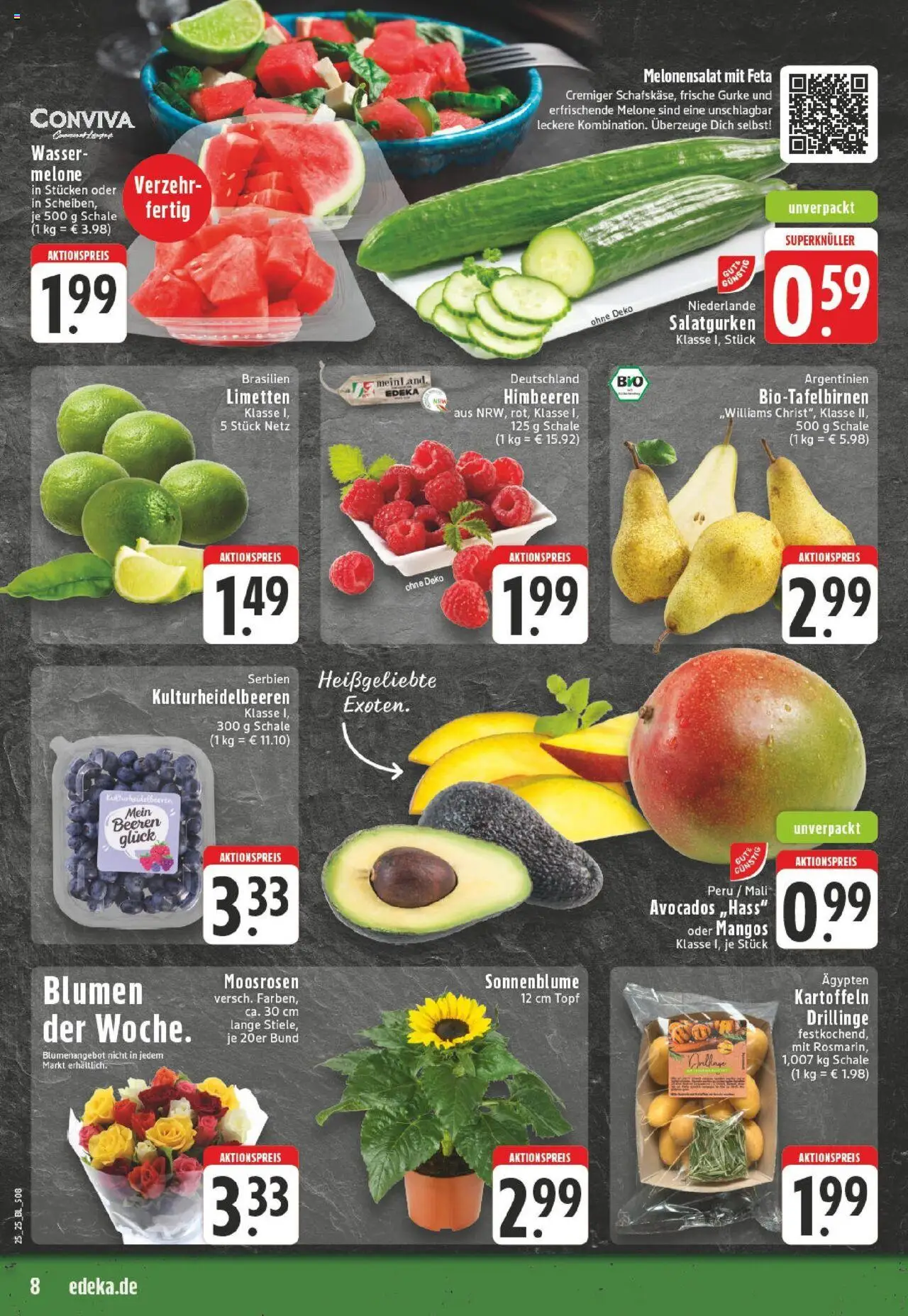Edeka prospekt Ostbevern	 - gültig ab dem 15.06.2025 | Seite: 8 | Produkte: Himbeeren, Feta, Wasser, Melone