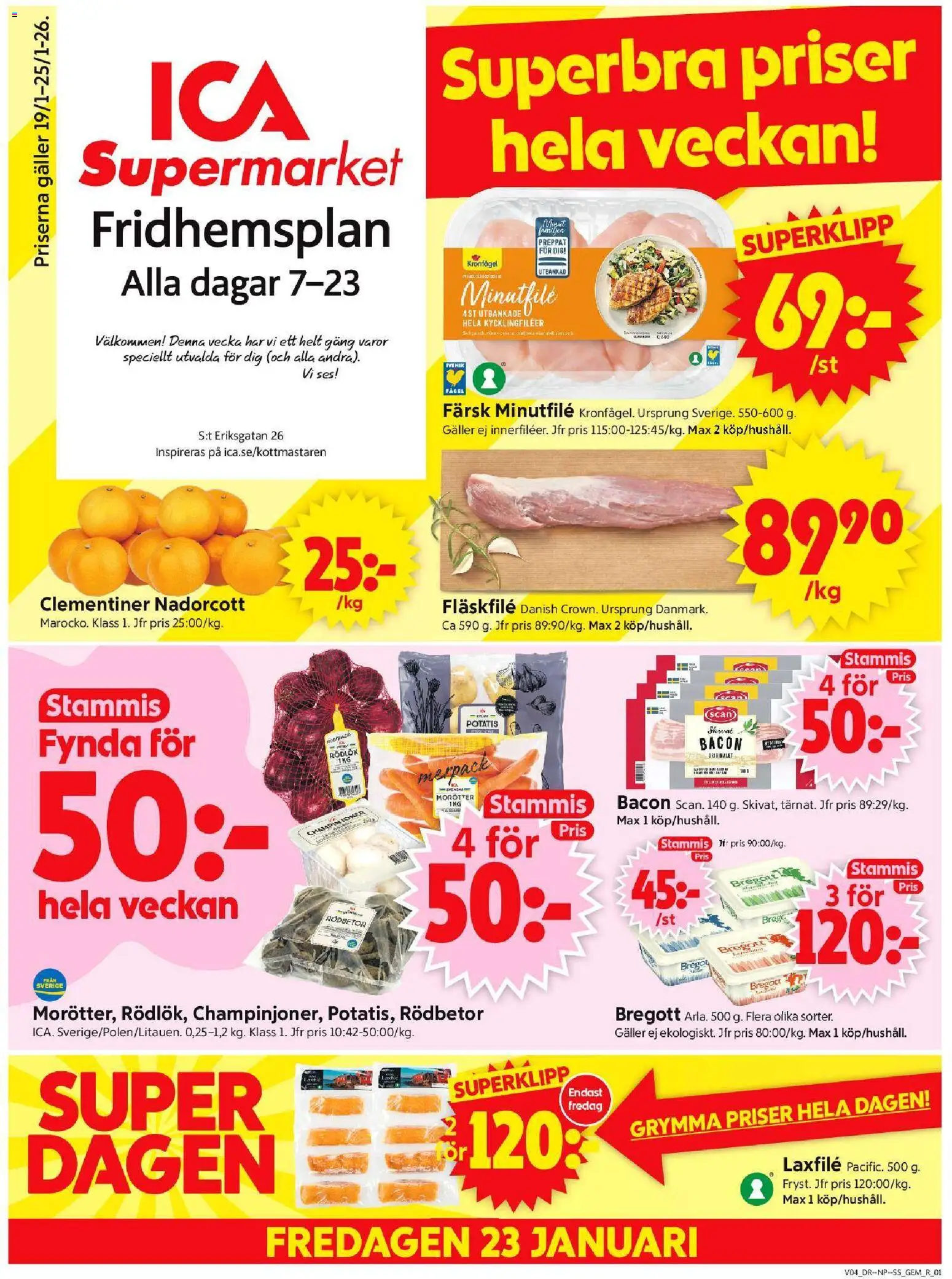 ICA Supermarket reklamblad aktuell från 19.01.2026 | Sida: 1 | Produkter: Gem, Bregott, Rödlök, Potatis