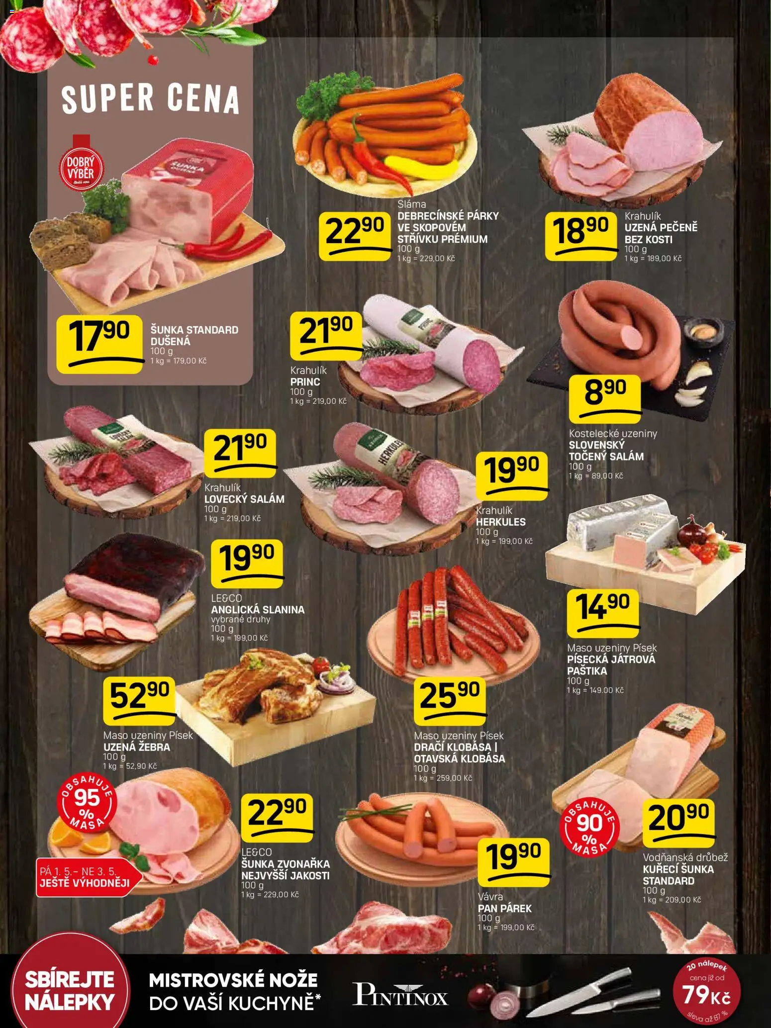 Flop leták od 29.04.2026 | Strana: 2 | Produkty: Nálepky, Uzená žebra, Anglická slanina, Lovecký salám