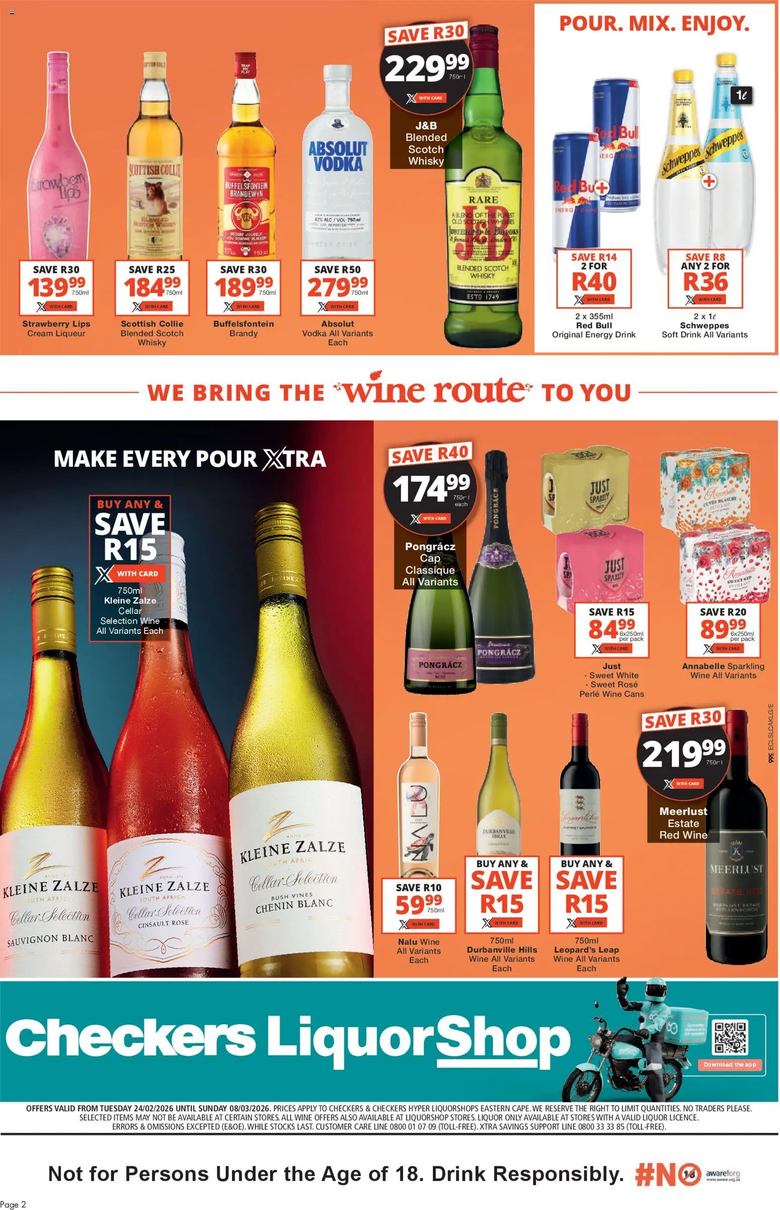 New Checkers catalogue – valid from 24.02.2026 | Page: 2 | Products: Brandy, Wine, Cream, Vodka