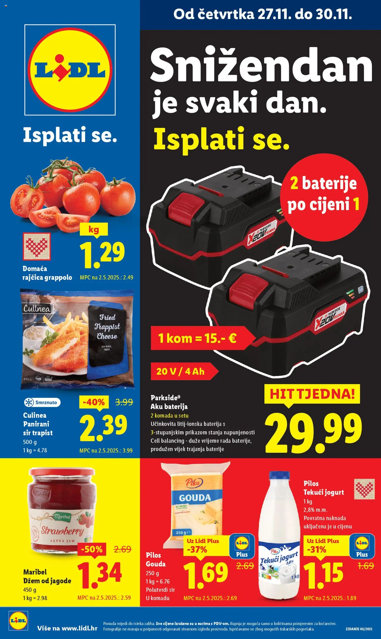Lidl katalog | vrijedi od 27.11.2025 | Stranica: 1 | Proizvodi: Baterija, Jogurt, Jagode, Parkside