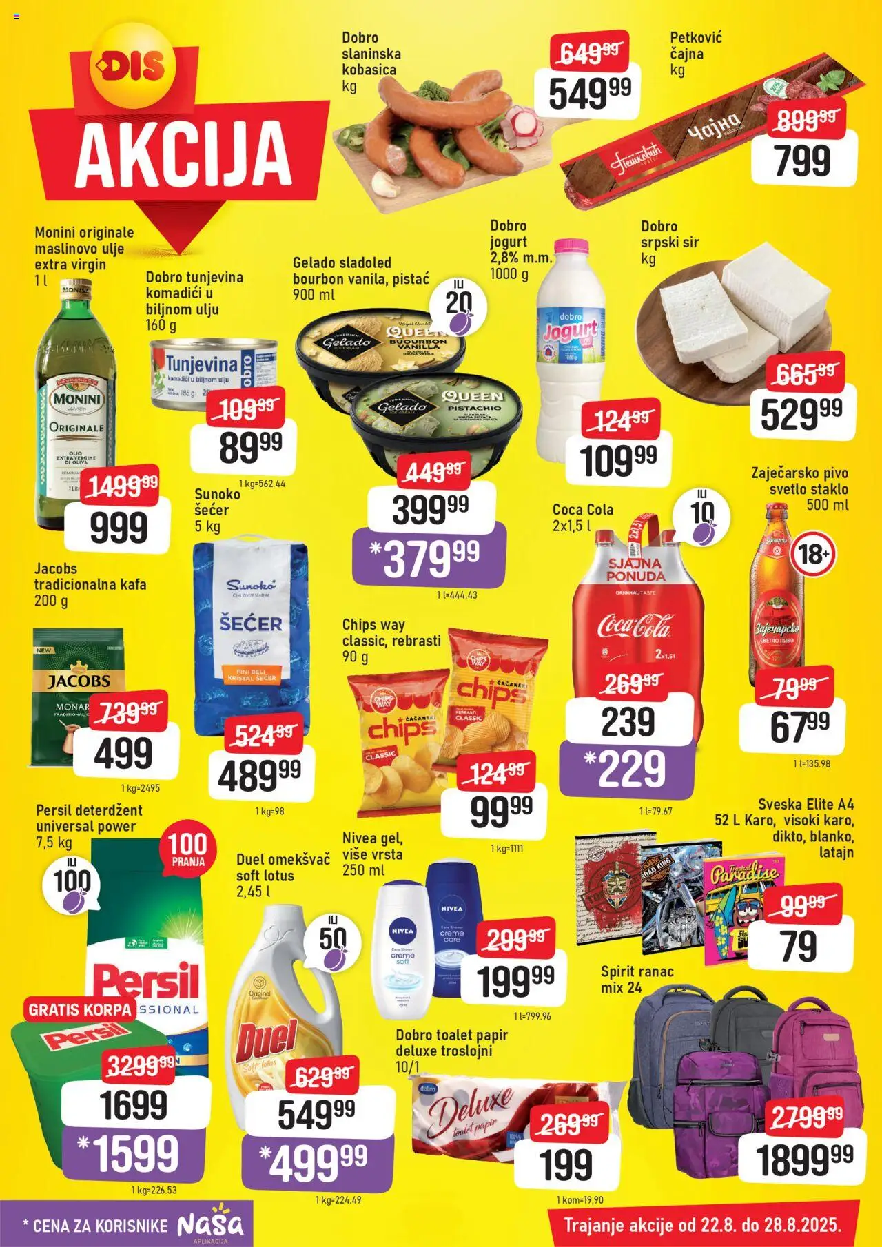 DIS katalog - važi od 22.08.2025 | Strana: 5 | Proizvode: Ranac, Šećer, Monini, Pivo
