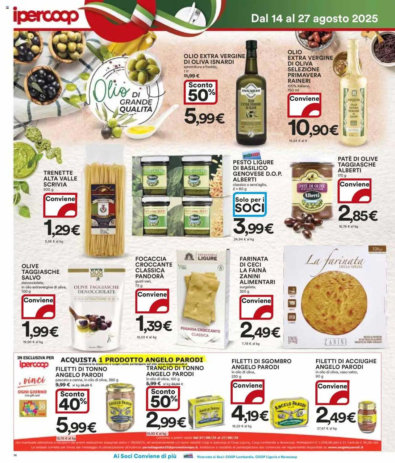Volantino Ipercoop del 14.08.2025 | Pagina: 14 | Prodotti: Ceci, Acciughe, Olio extra vergine, Olio di Oliva
