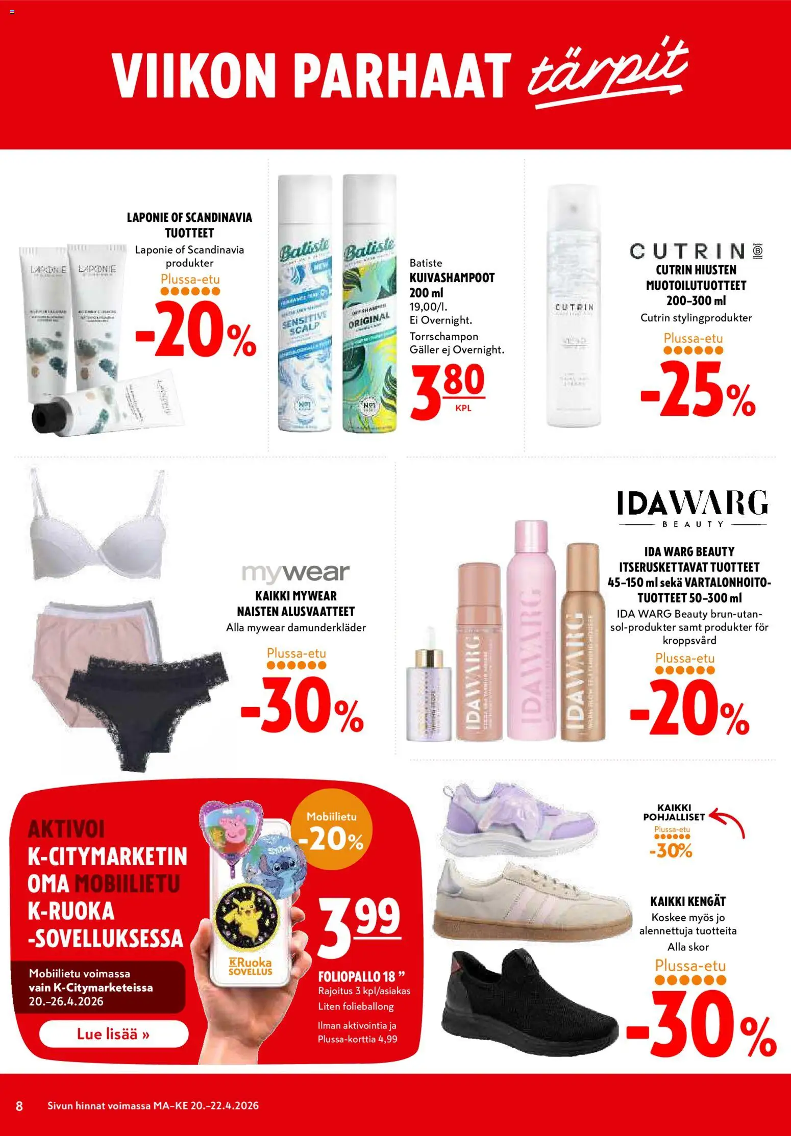 K-Citymarket tarjoukset – voimassa 20.04.2026 alkaen | Sivu: 8 | Tuotteet: Alusvaatteet