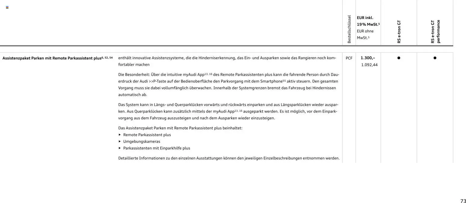 Audi  RS e-tron GT / RS e-tron GT performance – gültig ab 28.10.2025 | Seite: 73