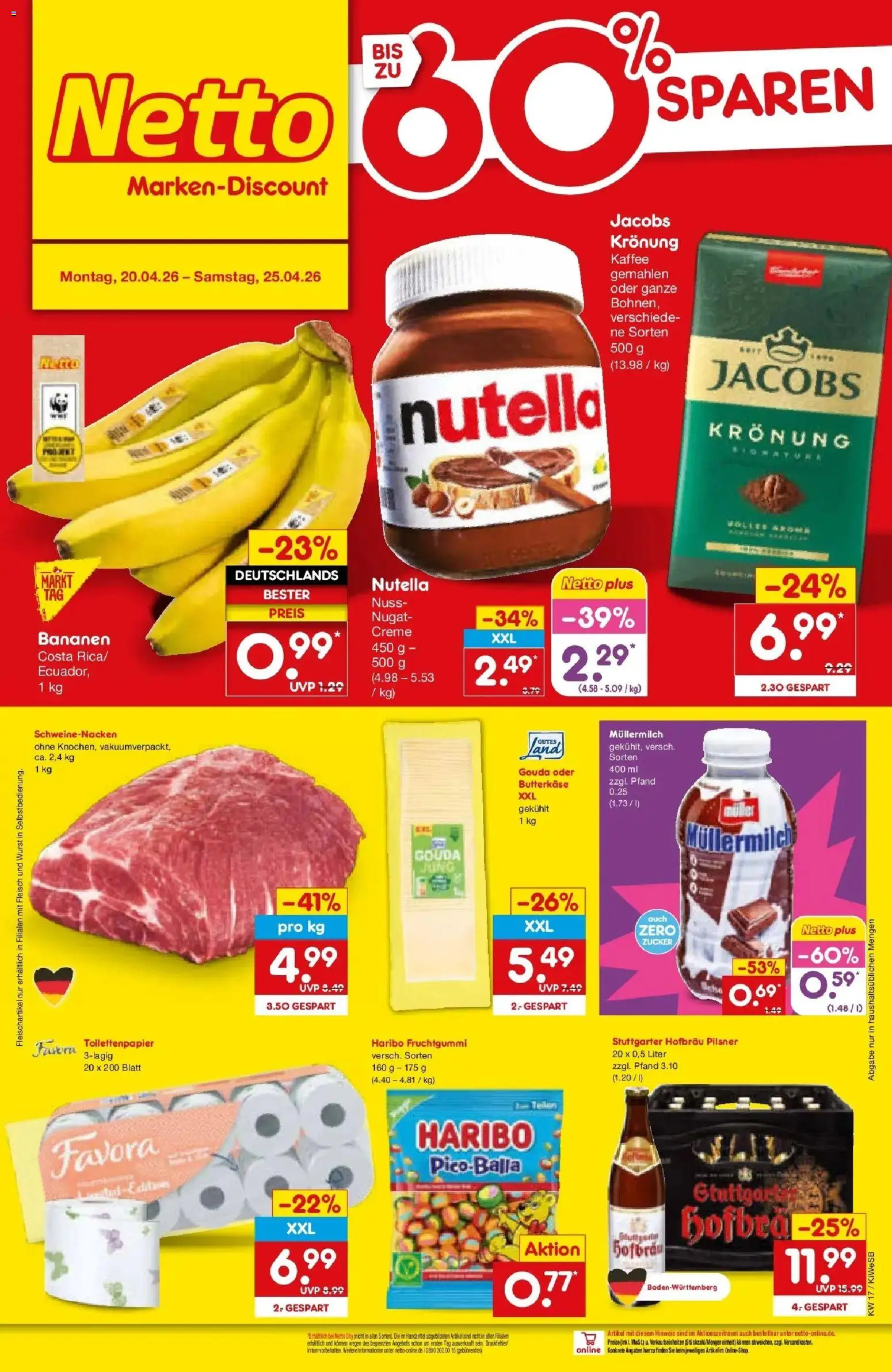 Netto Marken-Discount Prospekt Bad Friedrichshall	 – gültig ab 20.04.2026 | Seite: 28 | Produkte: Kaffee, Bananen, Zucker, Fleisch