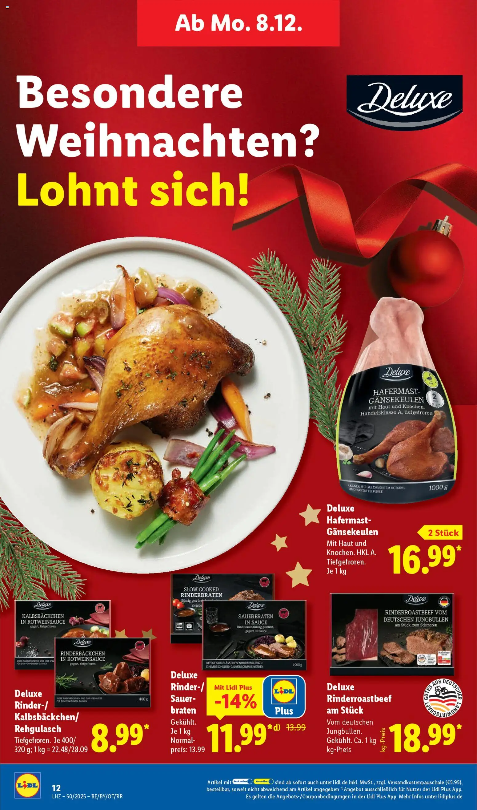 Lidl Prospekt Zossen – gültig ab 08.12.2025 | Seite: 22 | Produkte: Rinderbraten, Rotkohl, Rindfleisch