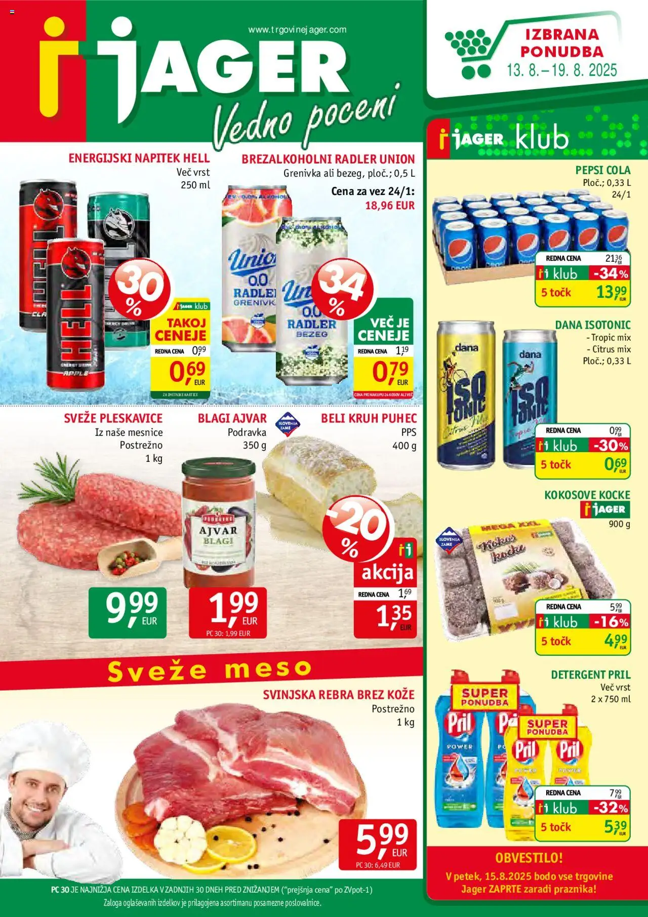 Jager katalog │ velja od 13.08.2025 | Stran: 1 | Izdelki: Energijski napitek, Kruh, Detergent, Grenivka