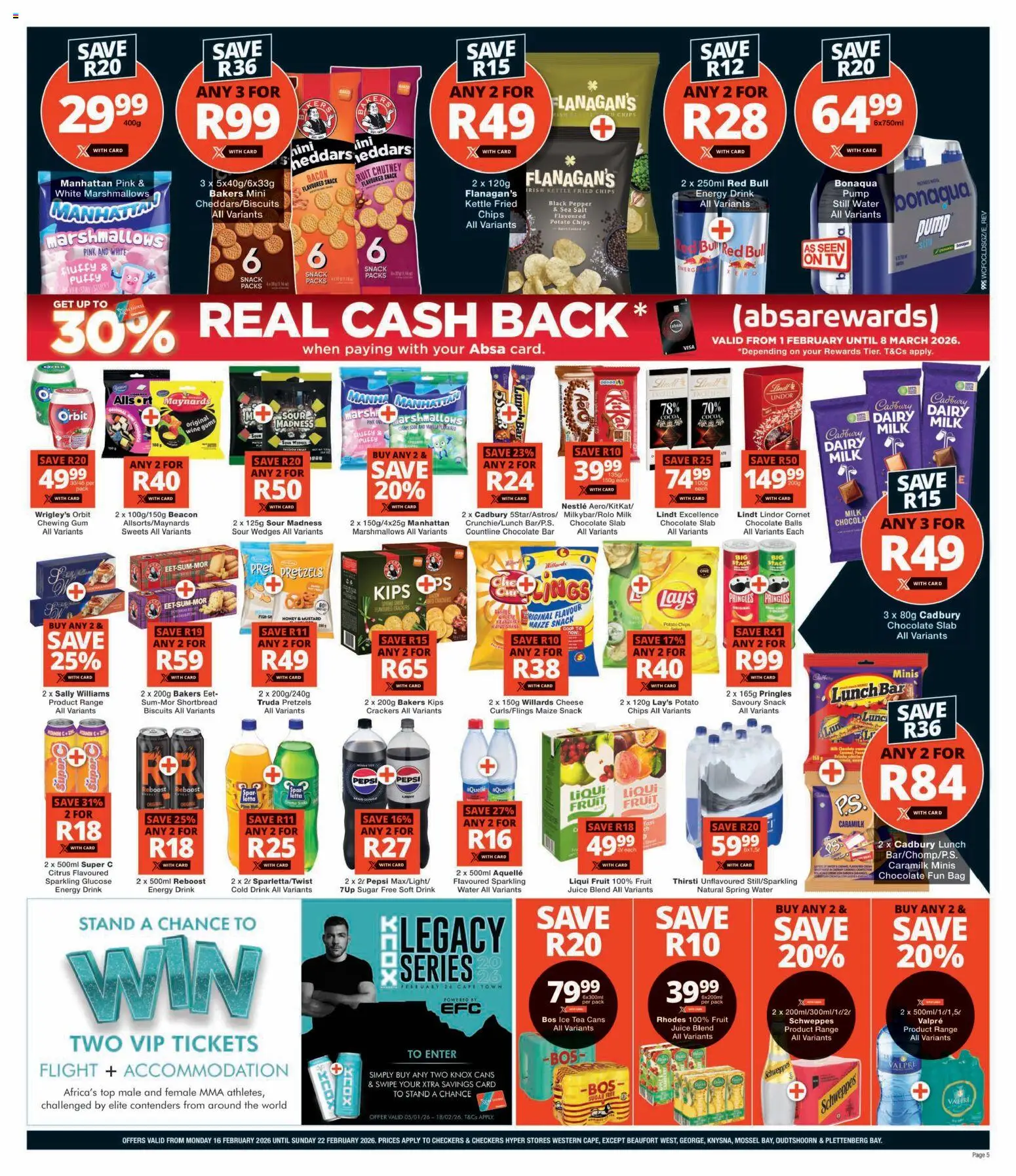 New Checkers catalogue – valid from 16.02.2026 | Page: 5 | Products: Water, Fruit, Salt, Bacon