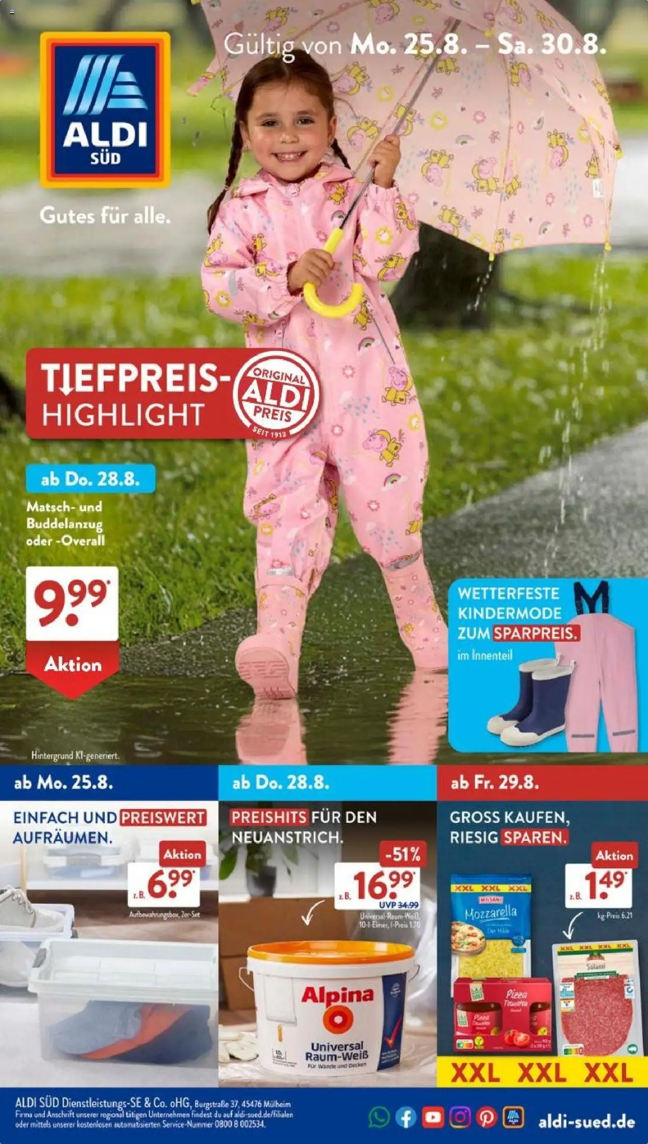 Aldi Süd Prospekt 	 - gültig ab dem 25.08.2025 | Seite: 1 | Produkte: Mozzarella, Overall, Pizza