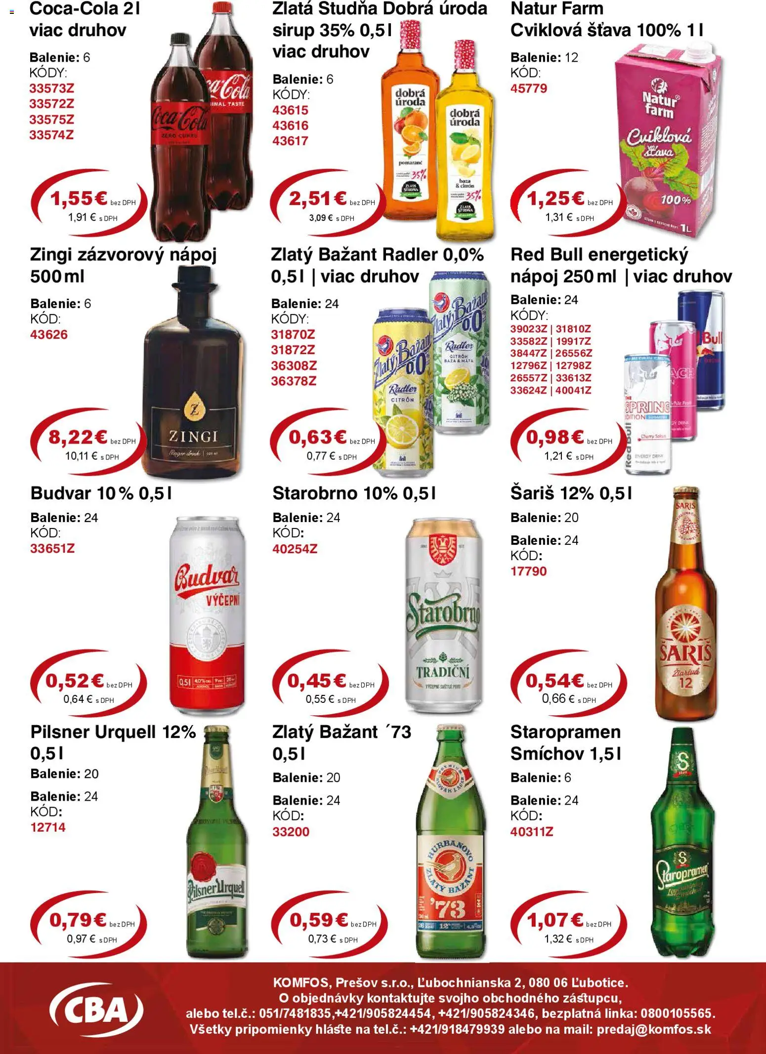 Nové CBA Komfos akcie – leták je platný od 27.03.2026 | Strana: 9 | Produkty: Pilsner Urquell, Radler, Red Bull, Staropramen