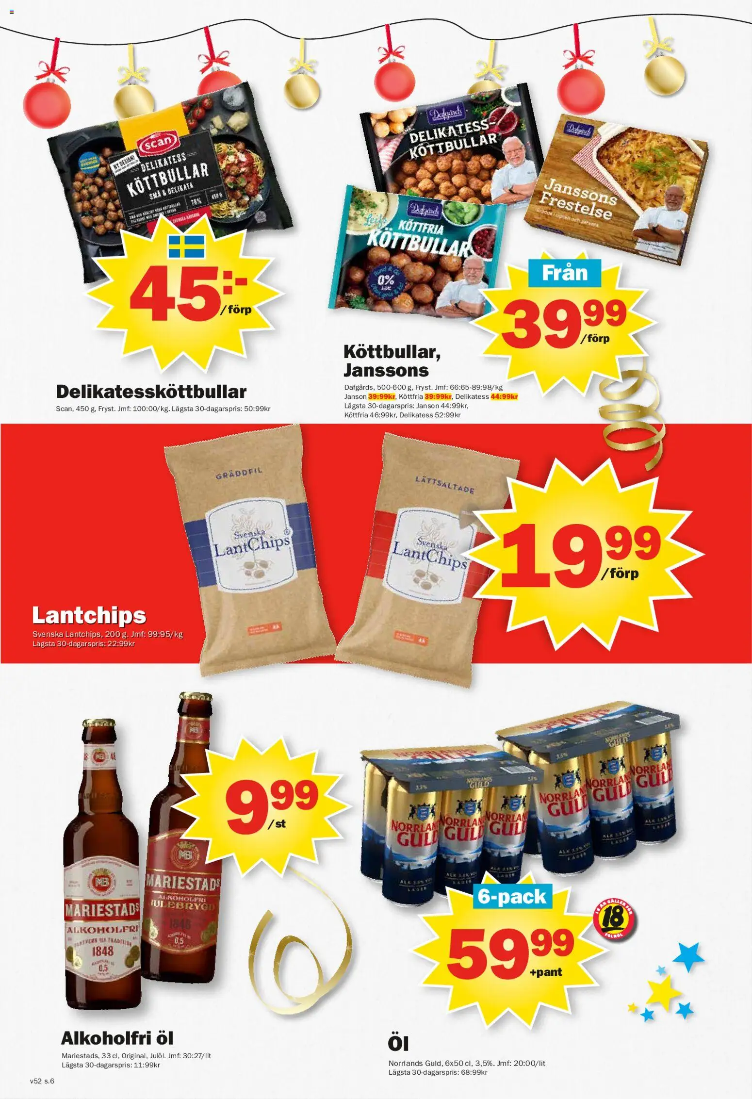 Pekås reklamblad aktuell från 22.12.2025 | Sida: 6 | Produkter: Köttbullar, Öl, Gräddfil