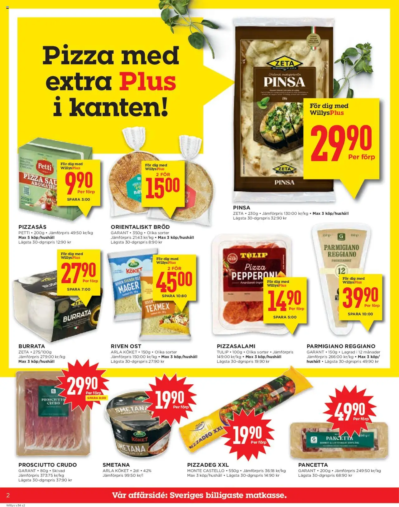 Willys reklamblad aktuell från 18.08.2025 | Sida: 2 | Produkter: Bacon, Burrata, Riven ost, Bröd