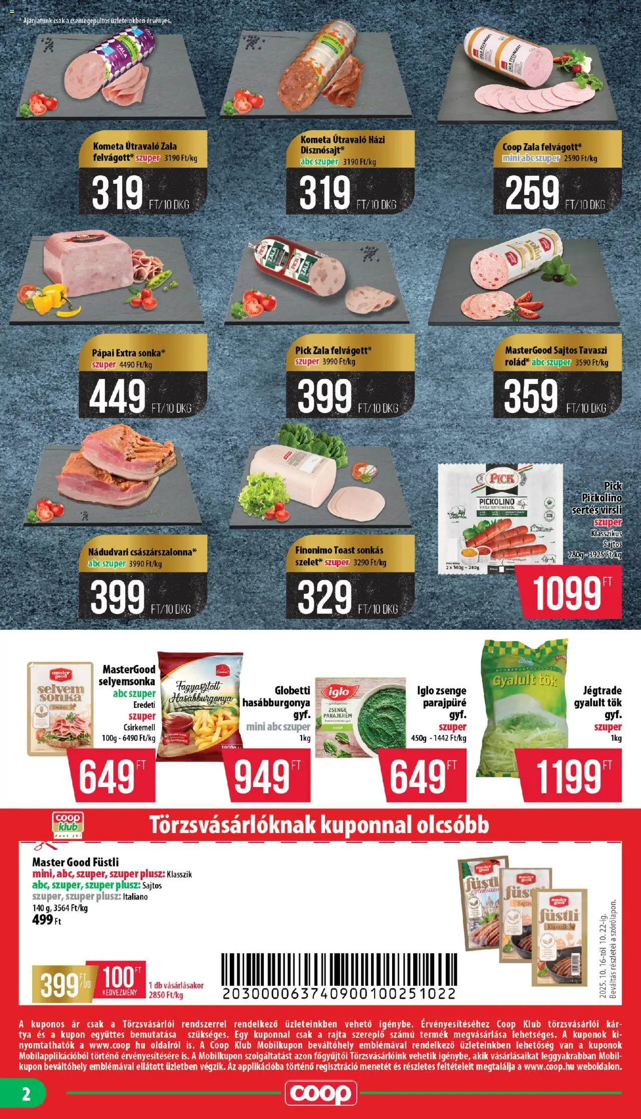 COOP akciós ujság - amely érvényes a következő dátumtól: 16.10.2025 | Oldal: 2 | Termékek: Virsli, Tök, Pick, Felvágott