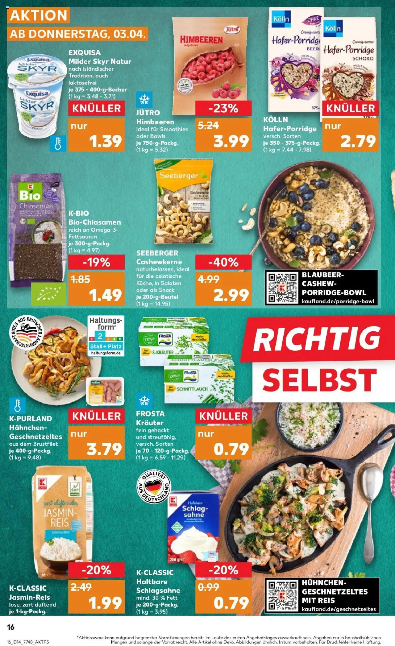 Kaufland - Nürnberg, Fürther Straße 187 - gültig ab dem 03.04.2025 | Seite: 16 | Produkte: Himbeeren, Kolln, Schlagsahne, Exquisa