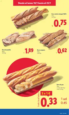 Vista previa Barra de pan, 250 g bread, 1 a 2 uds 1,80 €/kg/ 3 uds 1,32 €/kg válido desde el 19.01.2026 | Página: 19 | Productos: Pan