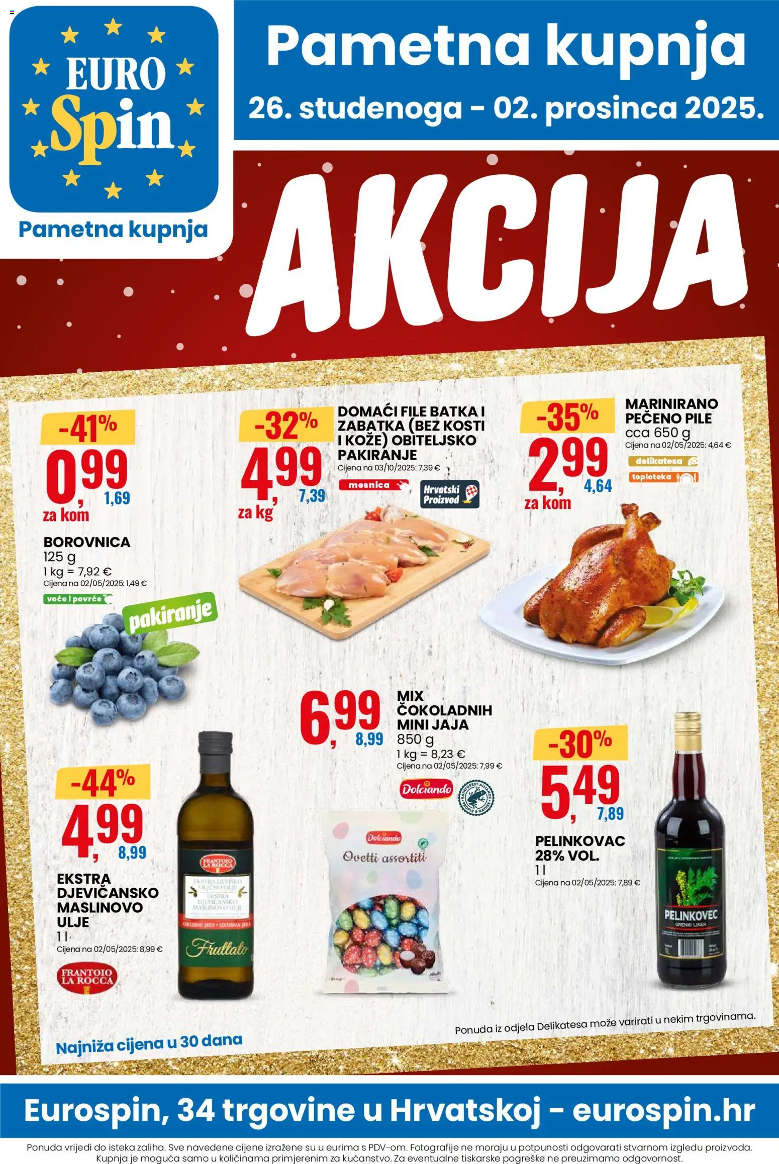 Eurospin katalog | vrijedi od 26.11.2025 | Stranica: 1 | Proizvodi: Jaja, Voće, Liker, Pečeno pile