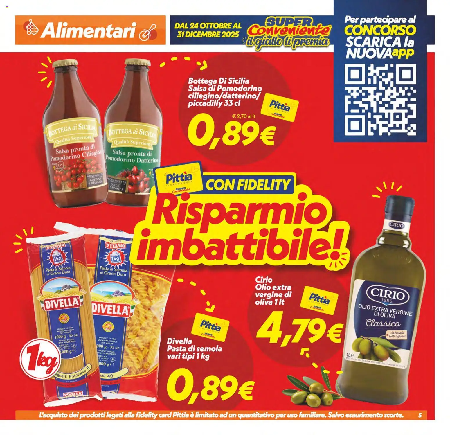 Volantino SuperConveniente del 24.10.2025 | Pagina: 5 | Prodotti: Salsa, Olio, Pasta, Olio extra vergine
