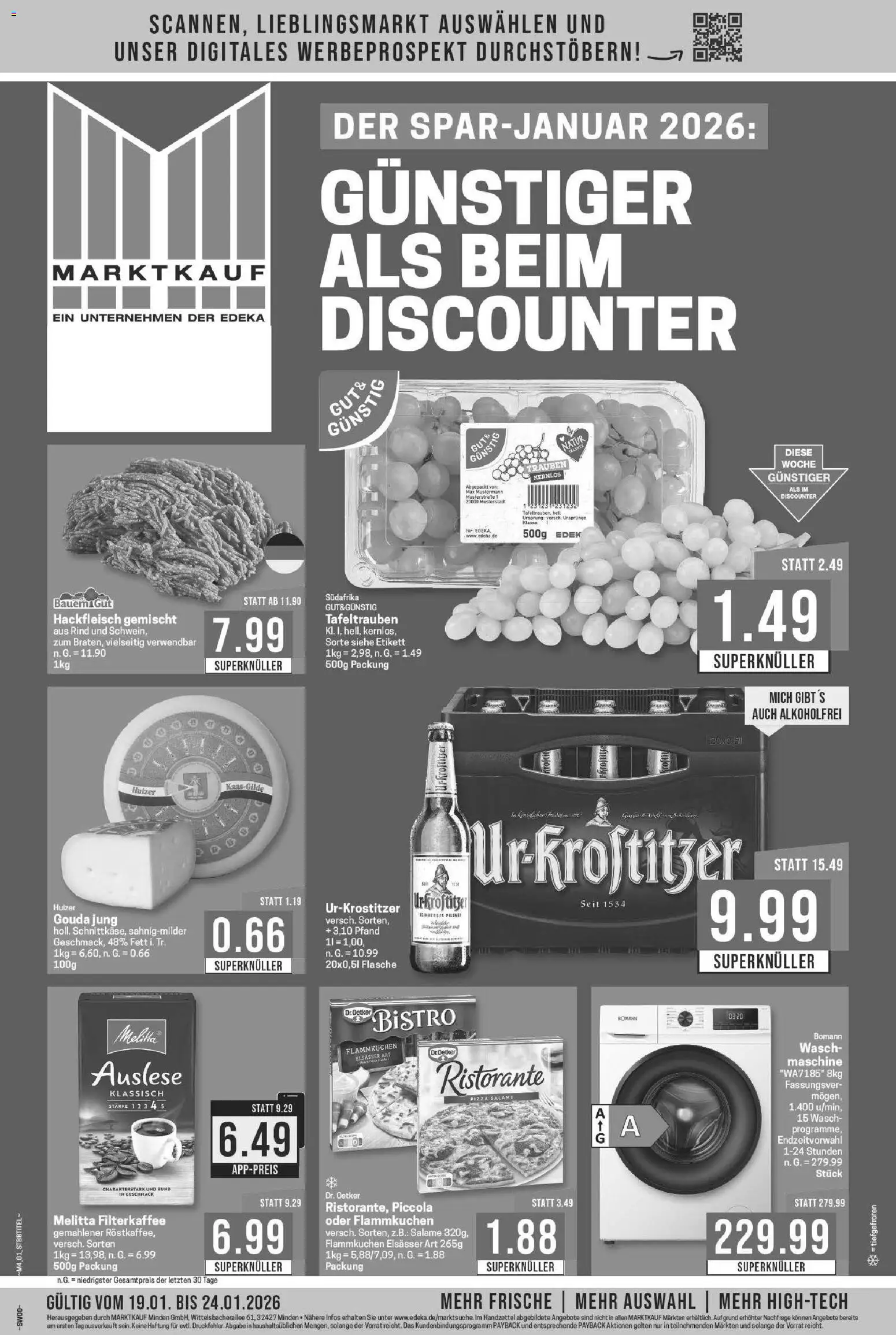 Marktkauf Prospekt 	 – gültig ab 19.01.2026 | Seite: 1 | Produkte: Ristorante, Melitta, Trauben, Hackfleisch