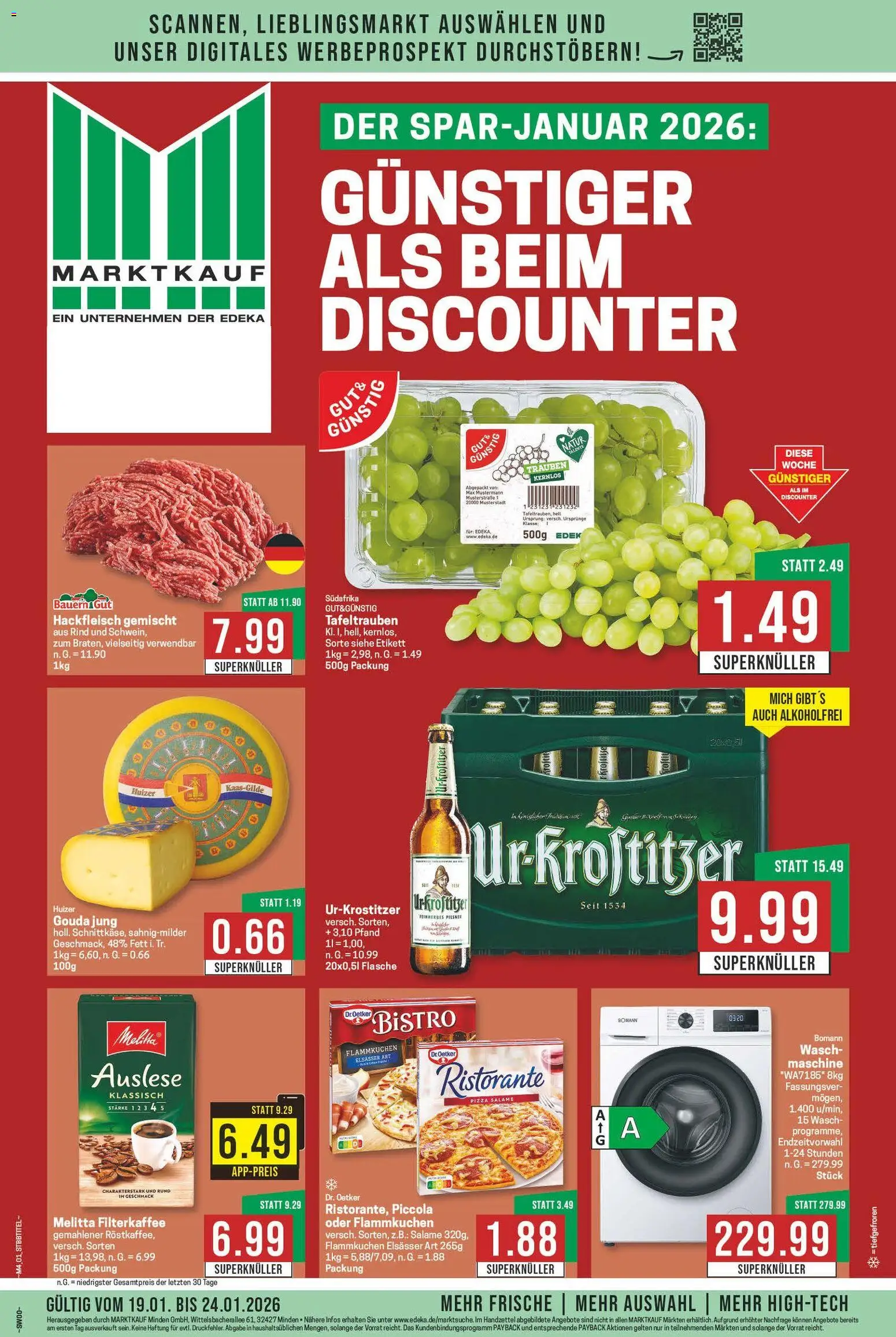 Marktkauf Prospekt 	 – gültig ab 19.01.2026 | Seite: 1 | Produkte: Ristorante, Melitta, Trauben, Gouda