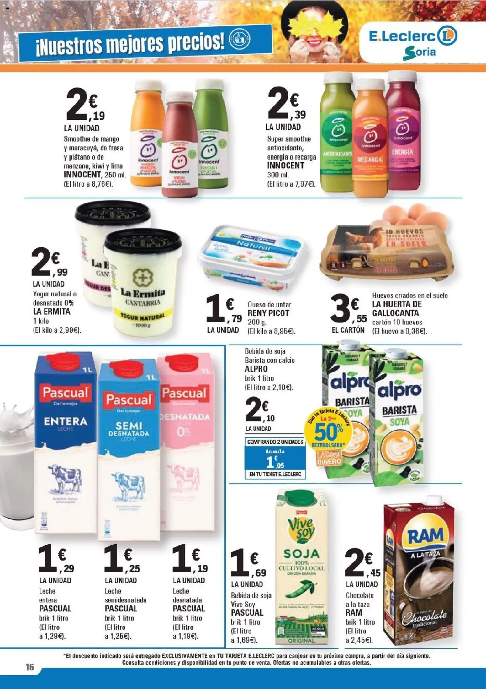 E.Leclerc folleto │ válido desde el 12.11.2025 | Página: 16 | Productos: Leche desnatada, Lima, Queso, Bebida de soja