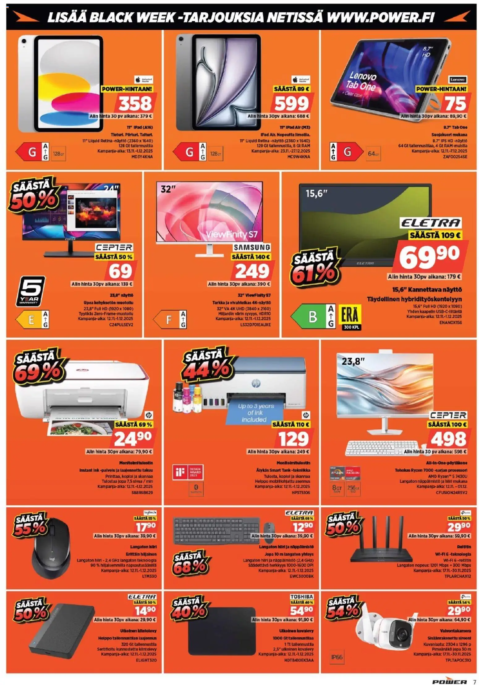 Power - Black Friday – voimassa 24.11.2025 alkaen | Sivu: 8 | Tuotteet: Ulkoinen kovalevy, Valvontakamera, Monitoimitulostin, Näppäimistö
