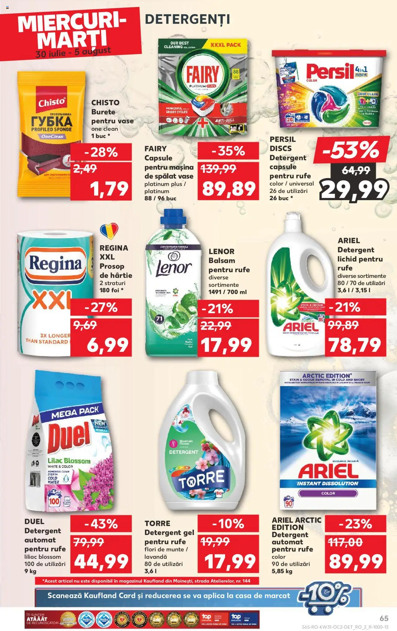 Kaufland RO akciós ujság - amely érvényes a következő dátumtól: 30.07.2025 | Oldal: 65 | Termékek: Ariel, Persil