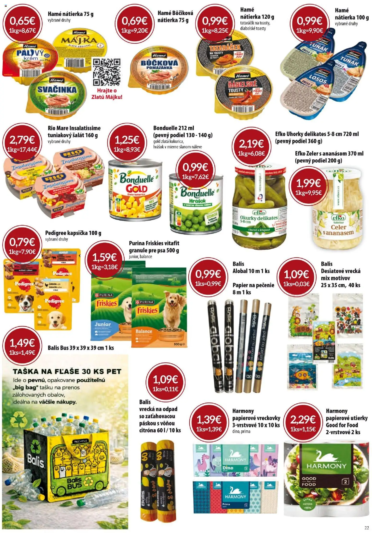 Nové KARMEN CBA akcie – leták je platný od 01.04.2026 | Strana: 22 | Produkty: Hrášok, Šalát, Taška, Uhorky