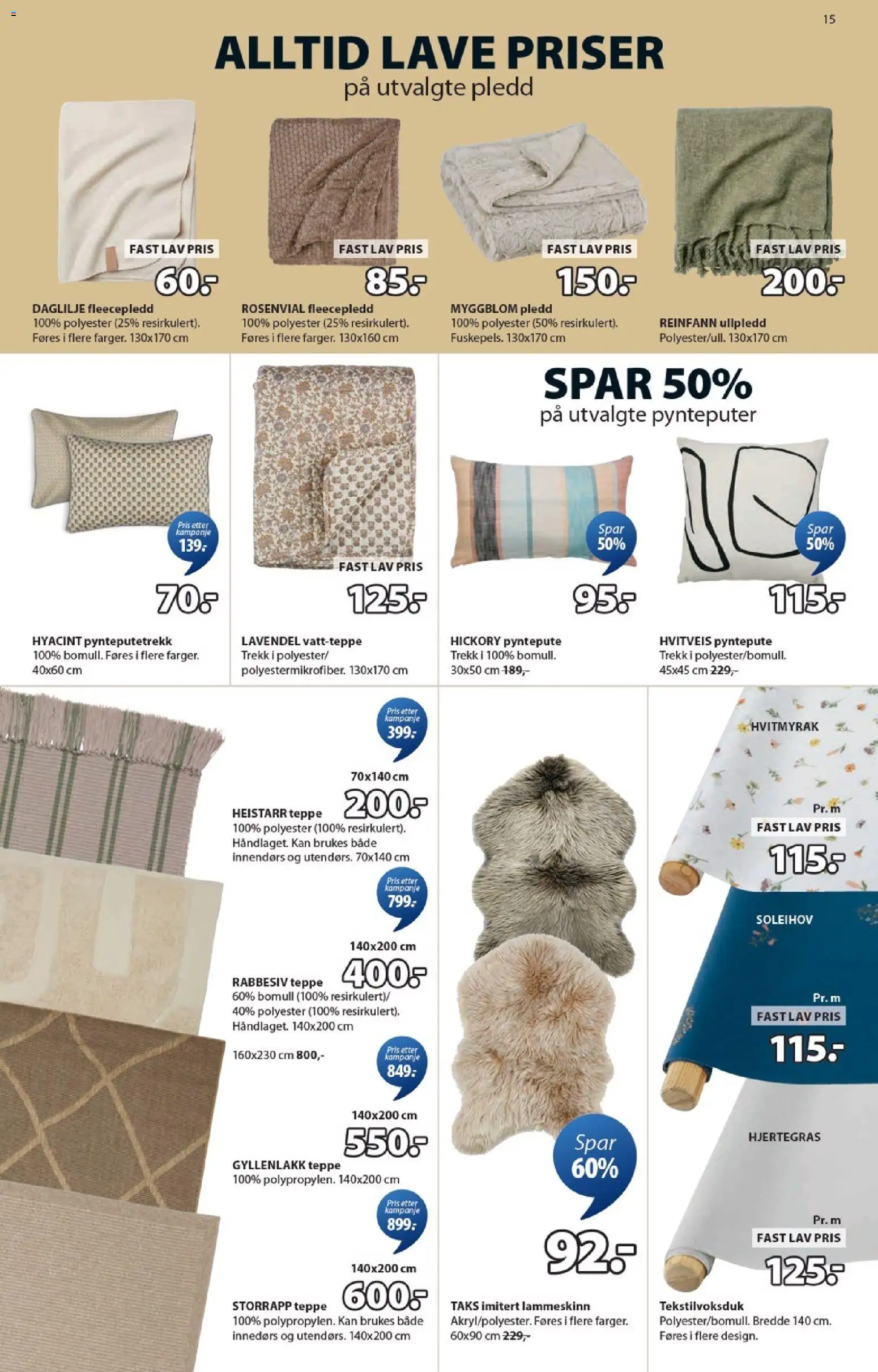 {H1} | Side: 15 | Produkter: Nuisette, Pledd, Pyntepute, Teppe