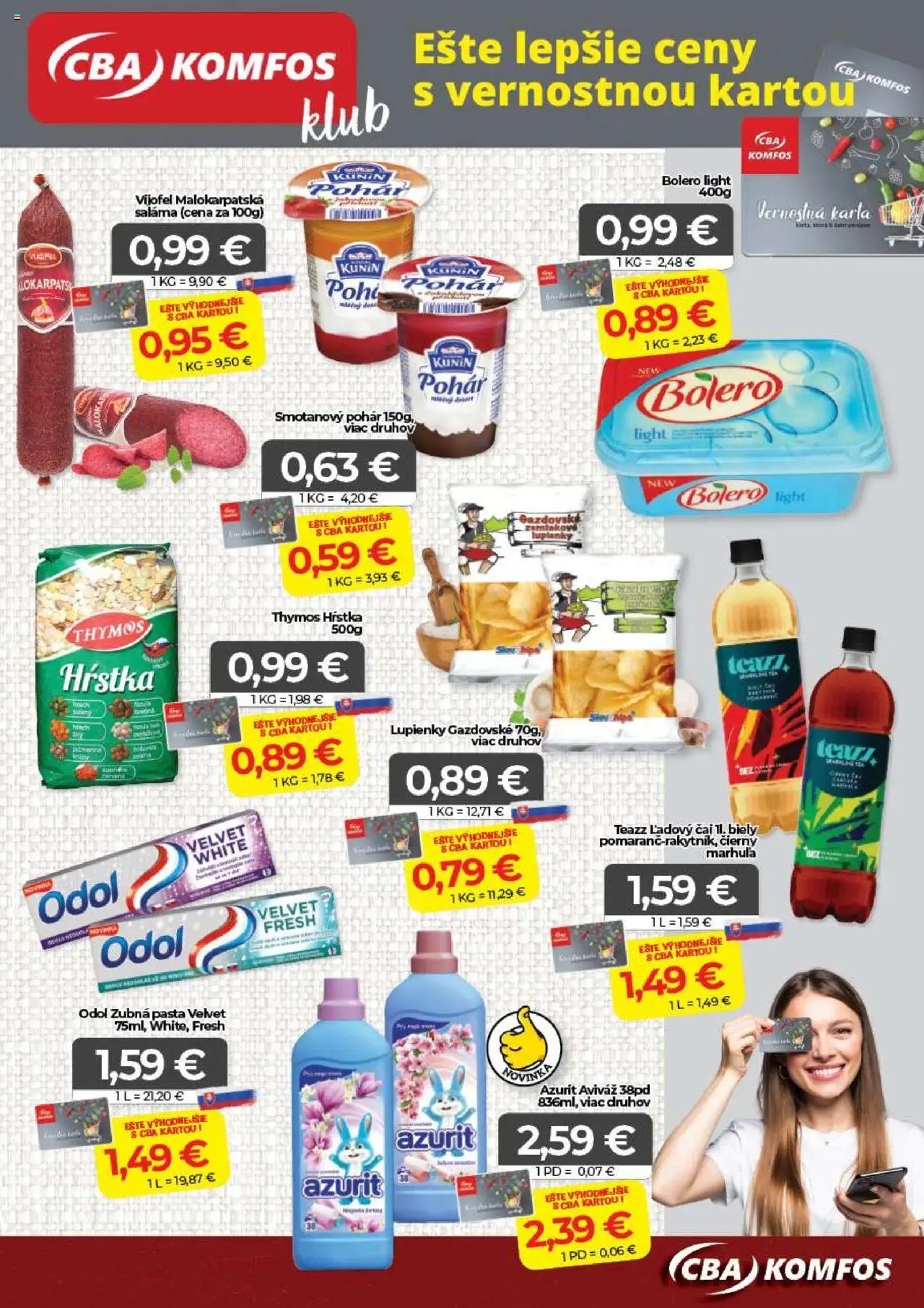 Nové CBA Komfos akcie – leták je platný od 19.09.2025 | Strana: 15 | Produkty: Saláma, Zubná pasta, Aviváž