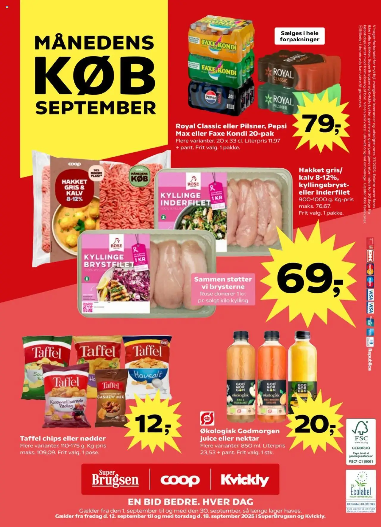 Super Brugsen tilbudsavis – gyldig fra 12.09.2025 | Side: 28 | Produkter: Chips, Nødder, Faxe Kondi, Pepsi