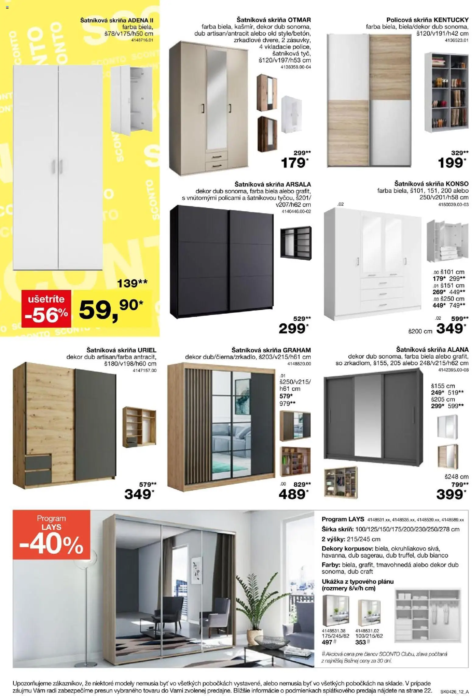 Nové Sconto nábytok akcie – leták je platný od 04.03.2026 | Strana: 12 | Produkty: Šatníková skriňa, Skriňa, Policová skriňa