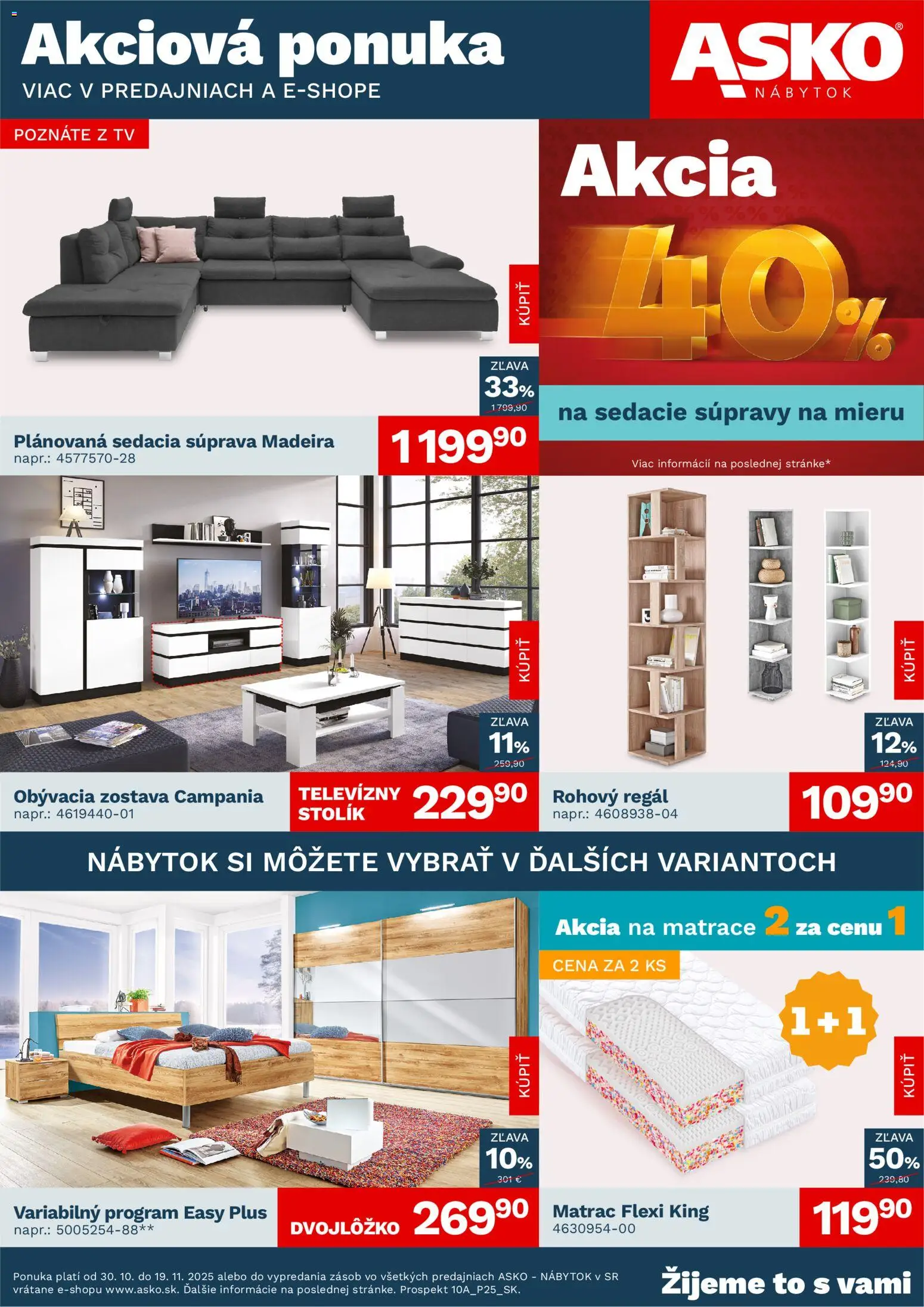 Nové ASKO nábytok akcie – leták je platný od 30.10.2025 | Strana: 1 | Produkty: Matrace, Nábytok, Matrac, Sedacia súprava