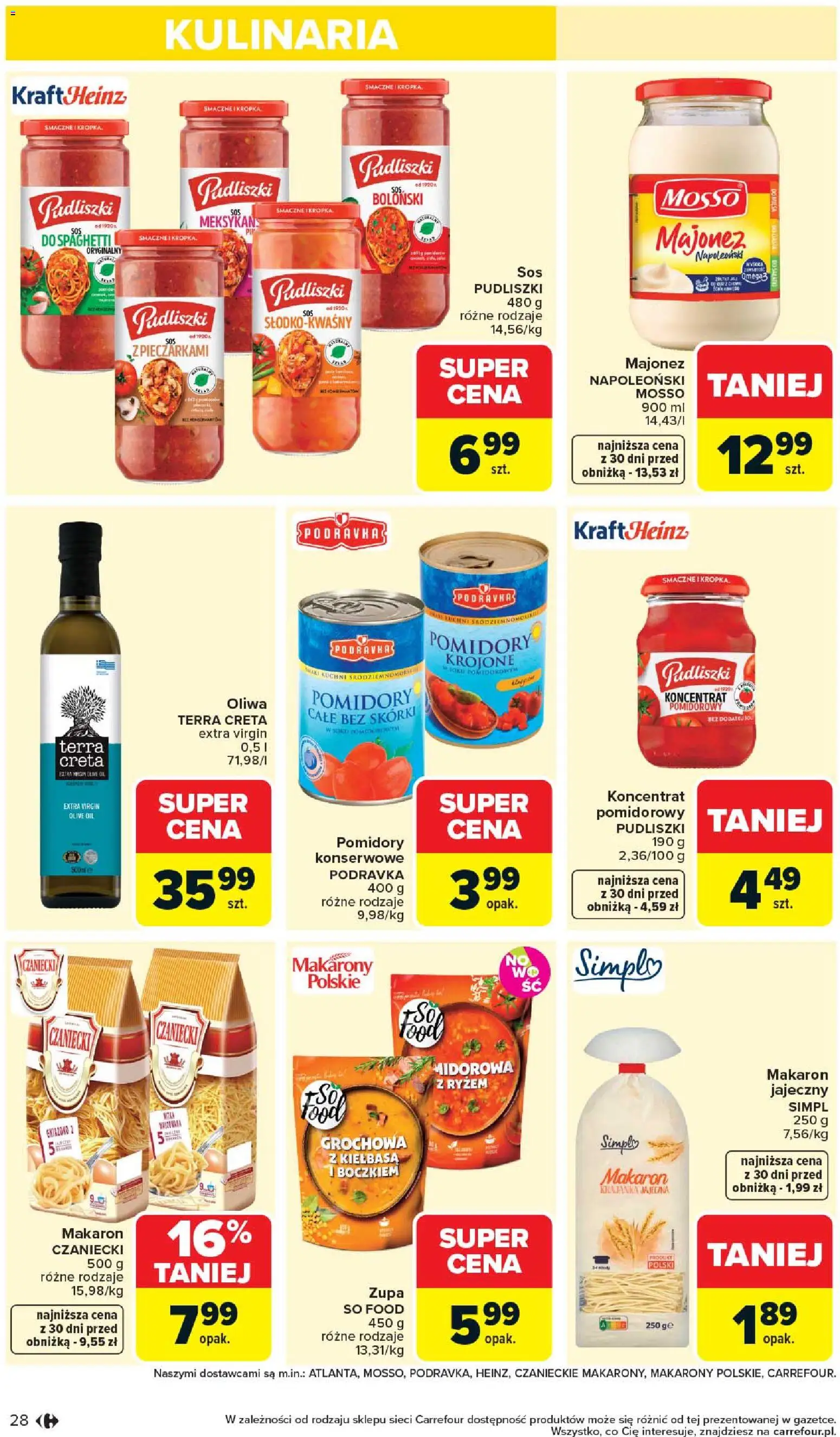 Carrefour gazetka od 20.04.2026 | Strona: 30 | Produkty: Kiełbasa, Pomidory, Makaron, Majonez